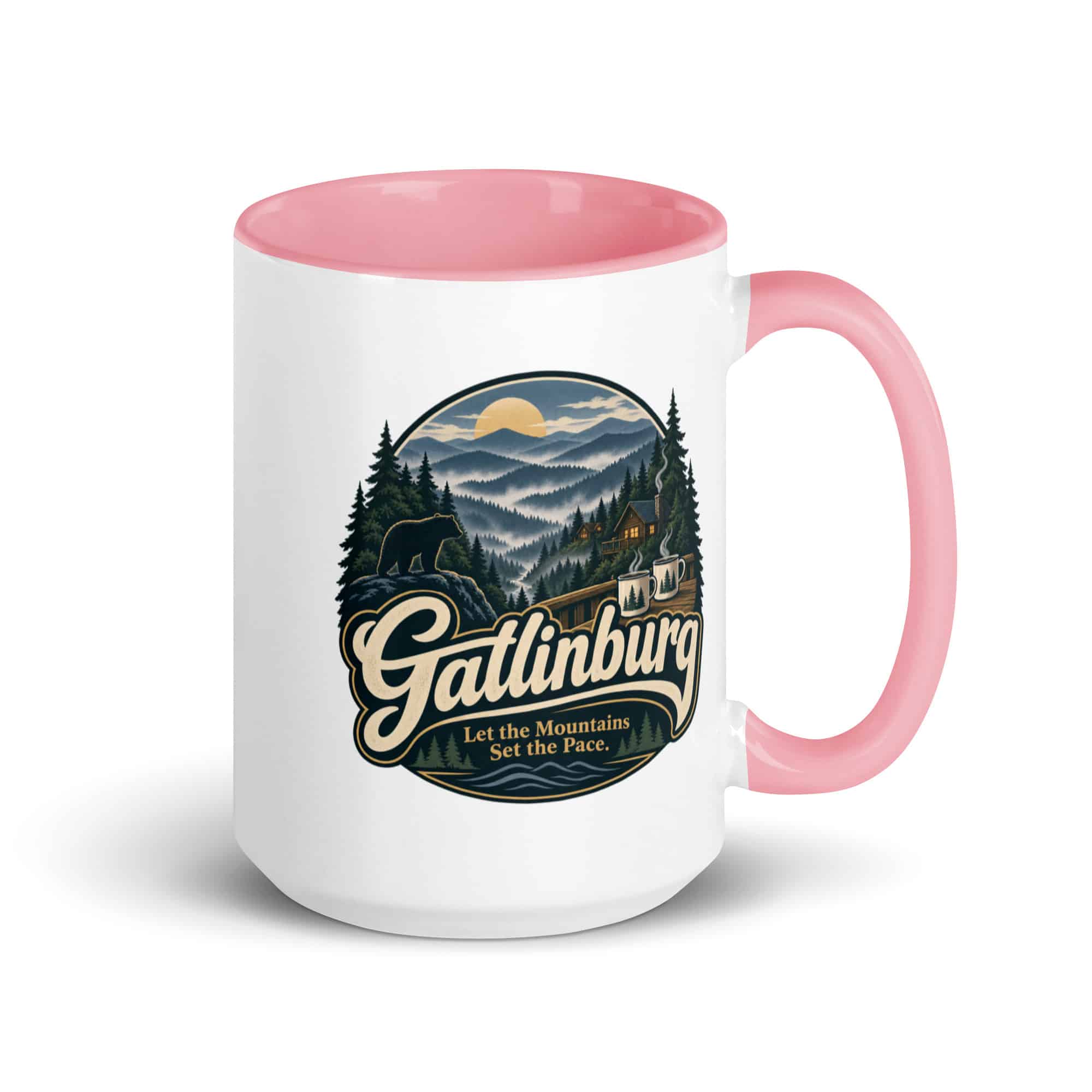 Gatlinburg and the Smokies Color Inside Coffee Mug: Gatlinburg. Let the Mountains Set the Pace, Woodland Scenic Lettering