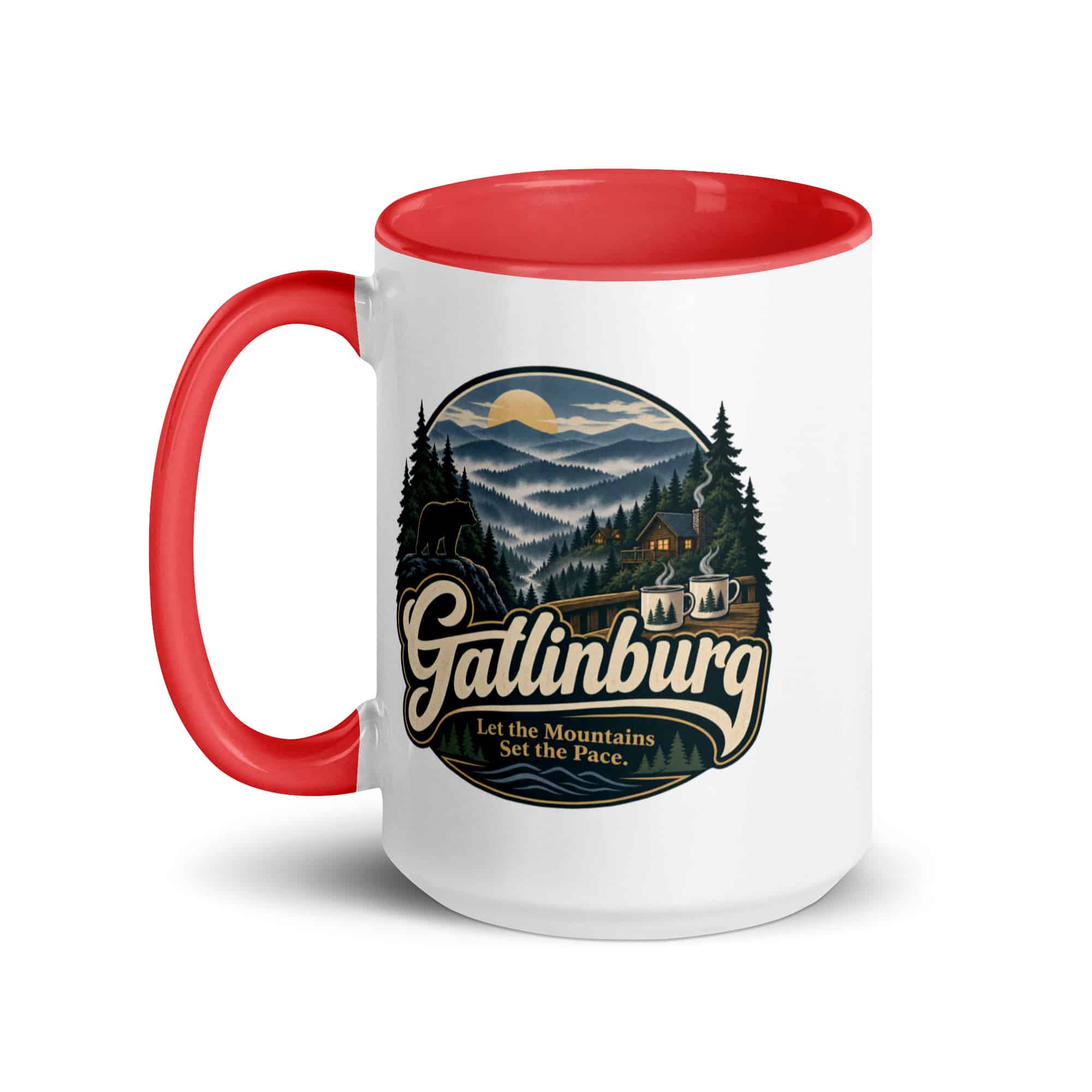 Gatlinburg and the Smokies Color Inside Coffee Mug: Gatlinburg. Let the Mountains Set the Pace, Woodland Scenic Lettering