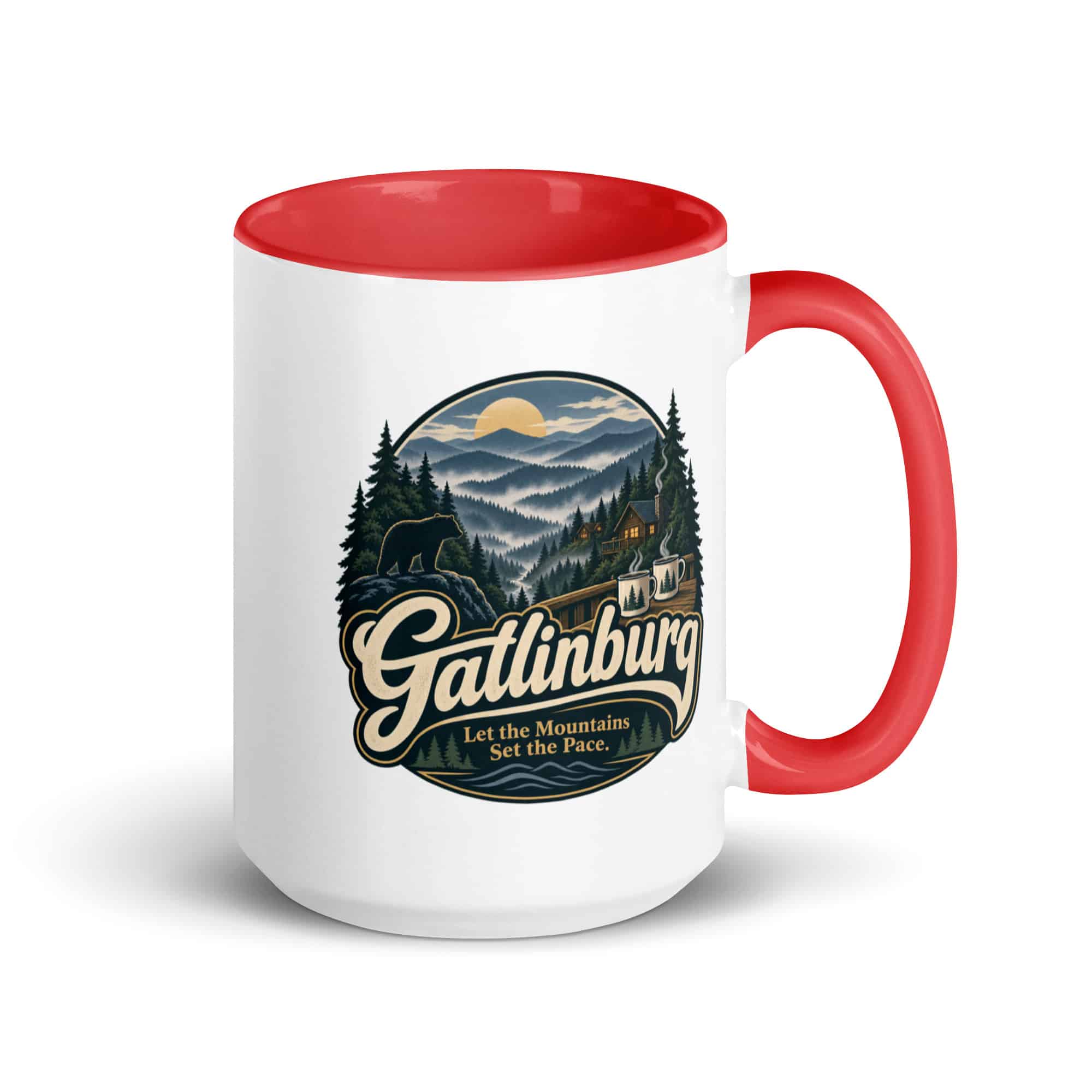 Gatlinburg and the Smokies Color Inside Coffee Mug: Gatlinburg. Let the Mountains Set the Pace, Woodland Scenic Lettering