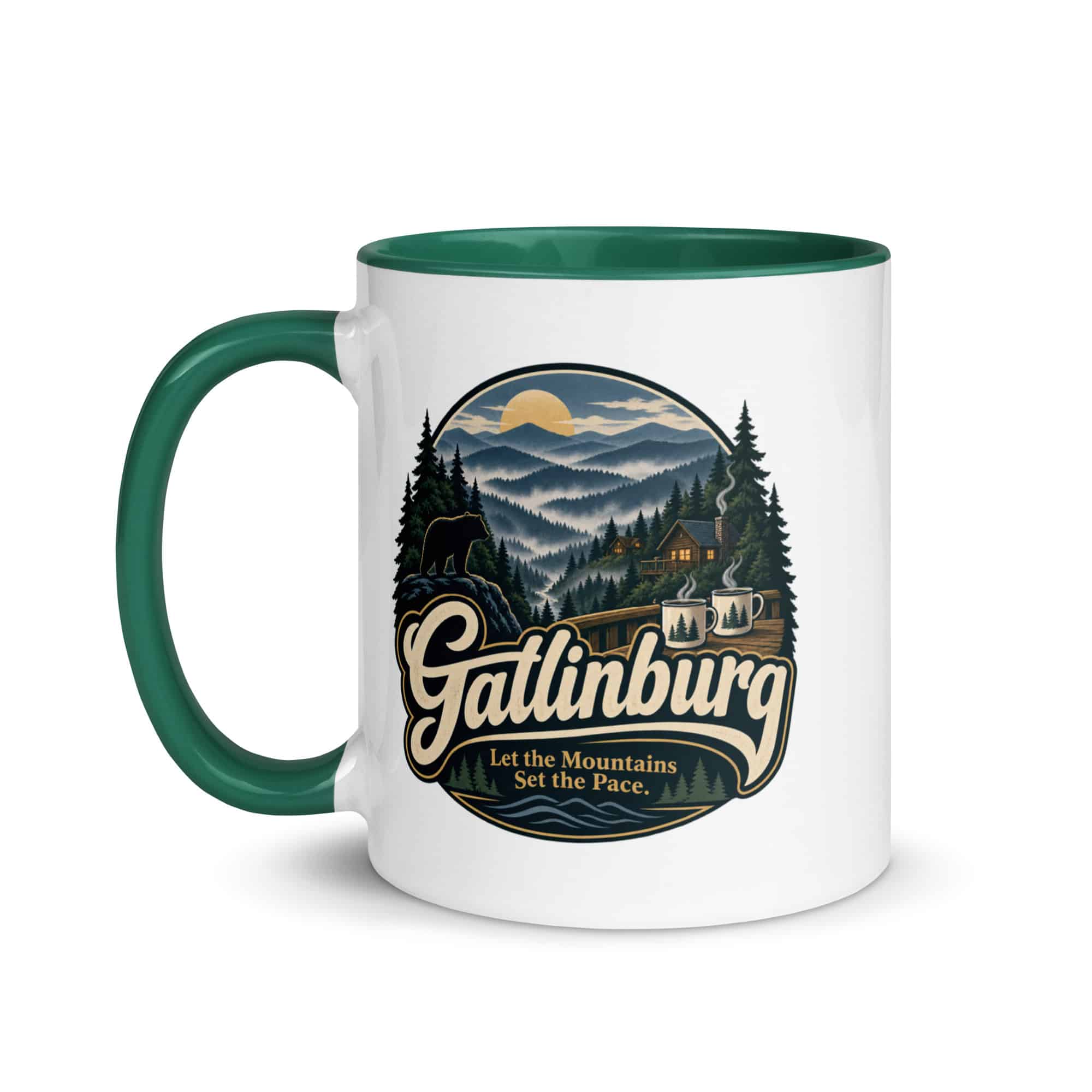 Gatlinburg and the Smokies Color Inside Coffee Mug: Gatlinburg. Let the Mountains Set the Pace, Woodland Scenic Lettering