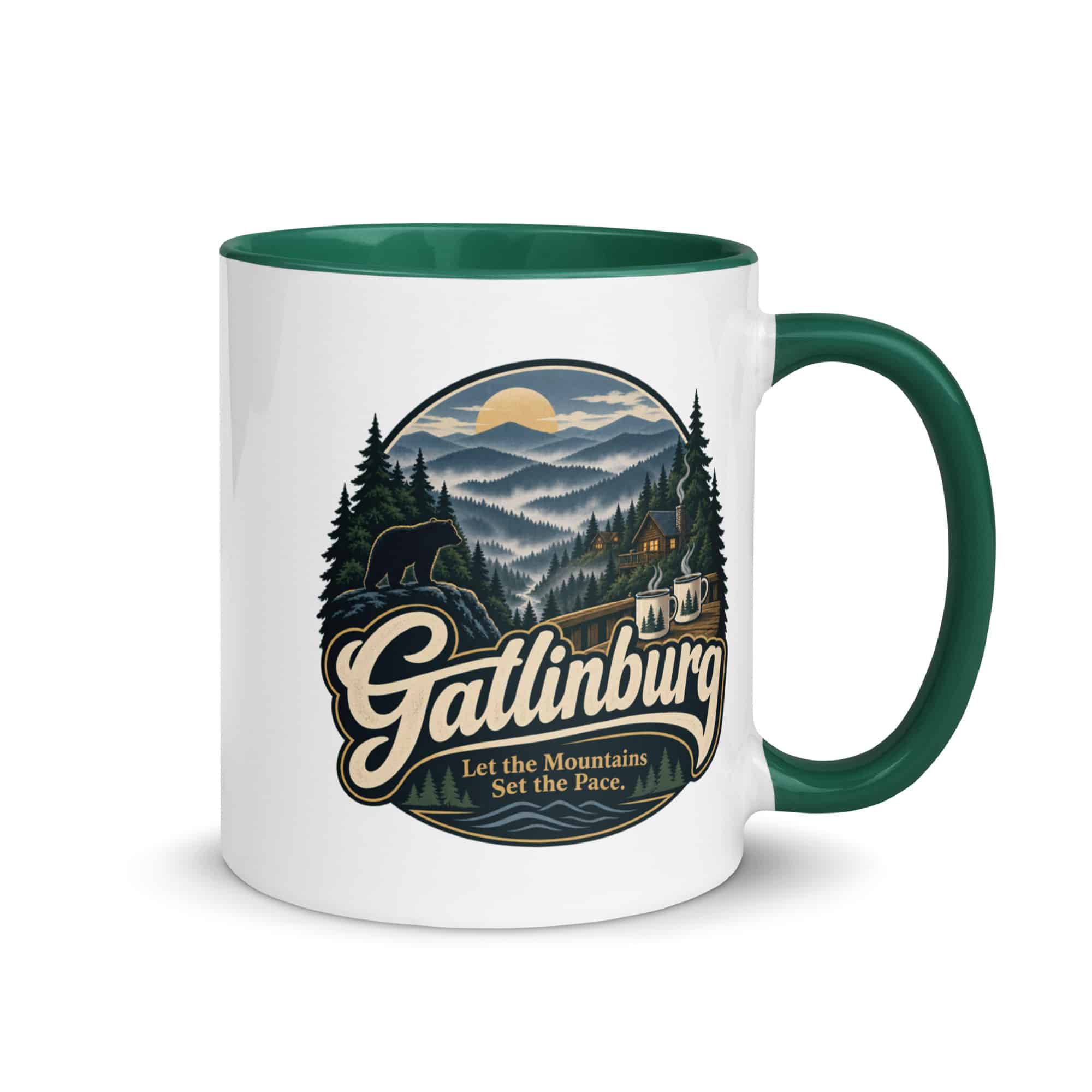 Gatlinburg and the Smokies Color Inside Coffee Mug: Gatlinburg. Let the Mountains Set the Pace, Woodland Scenic Lettering
