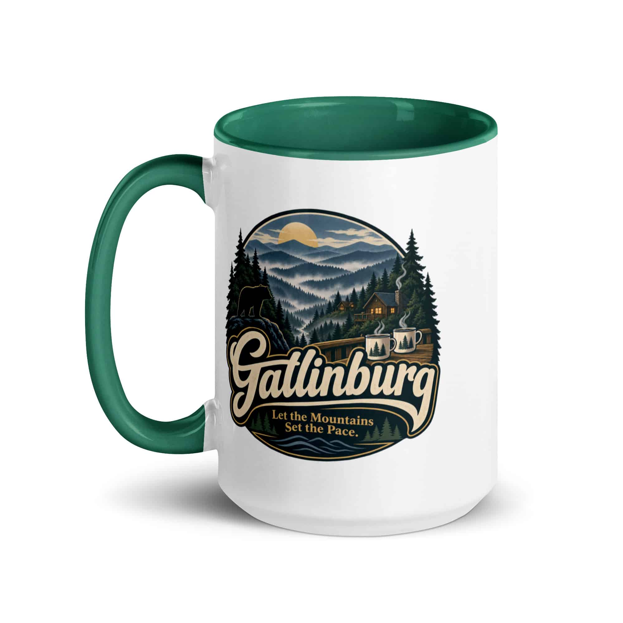 Gatlinburg and the Smokies Color Inside Coffee Mug: Gatlinburg. Let the Mountains Set the Pace, Woodland Scenic Lettering