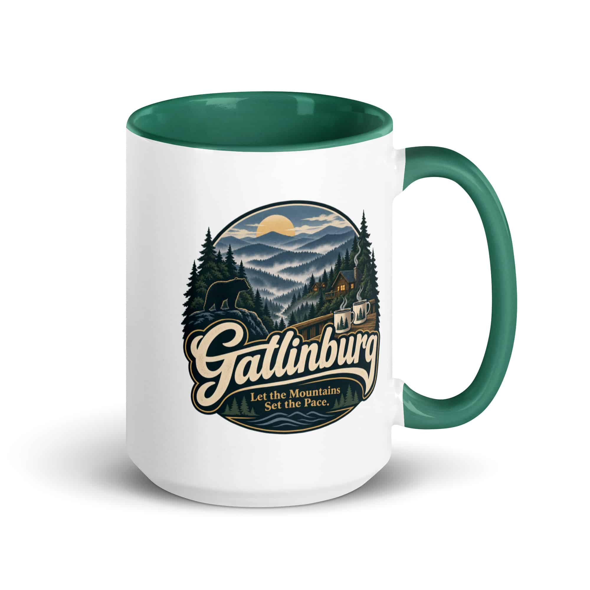 Gatlinburg and the Smokies Color Inside Coffee Mug: Gatlinburg. Let the Mountains Set the Pace, Woodland Scenic Lettering