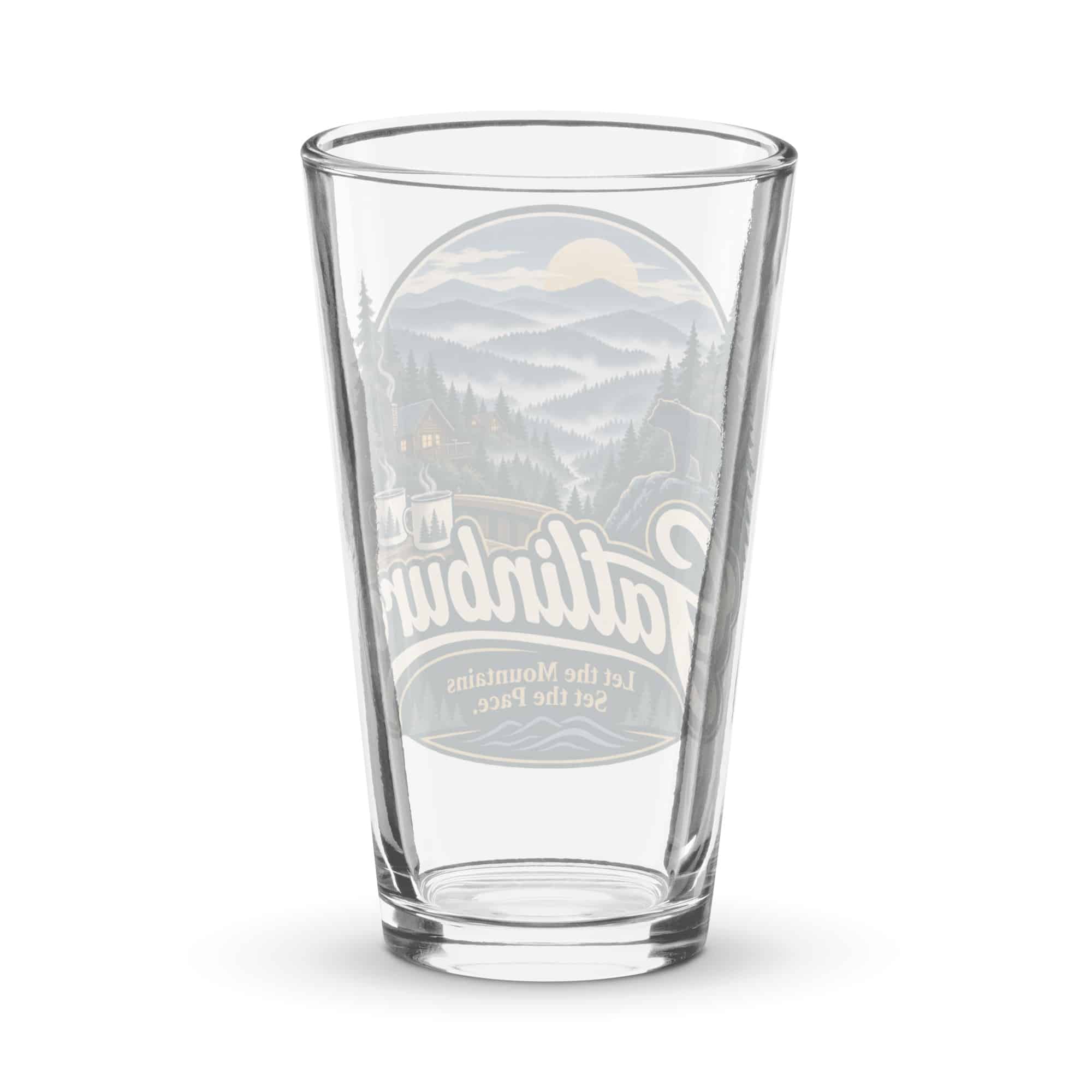 Gatlinburg and the Smokies Pint Glass: Gatlinburg. Let the Mountains Set the Pace, Woodland Scenic Lettering
