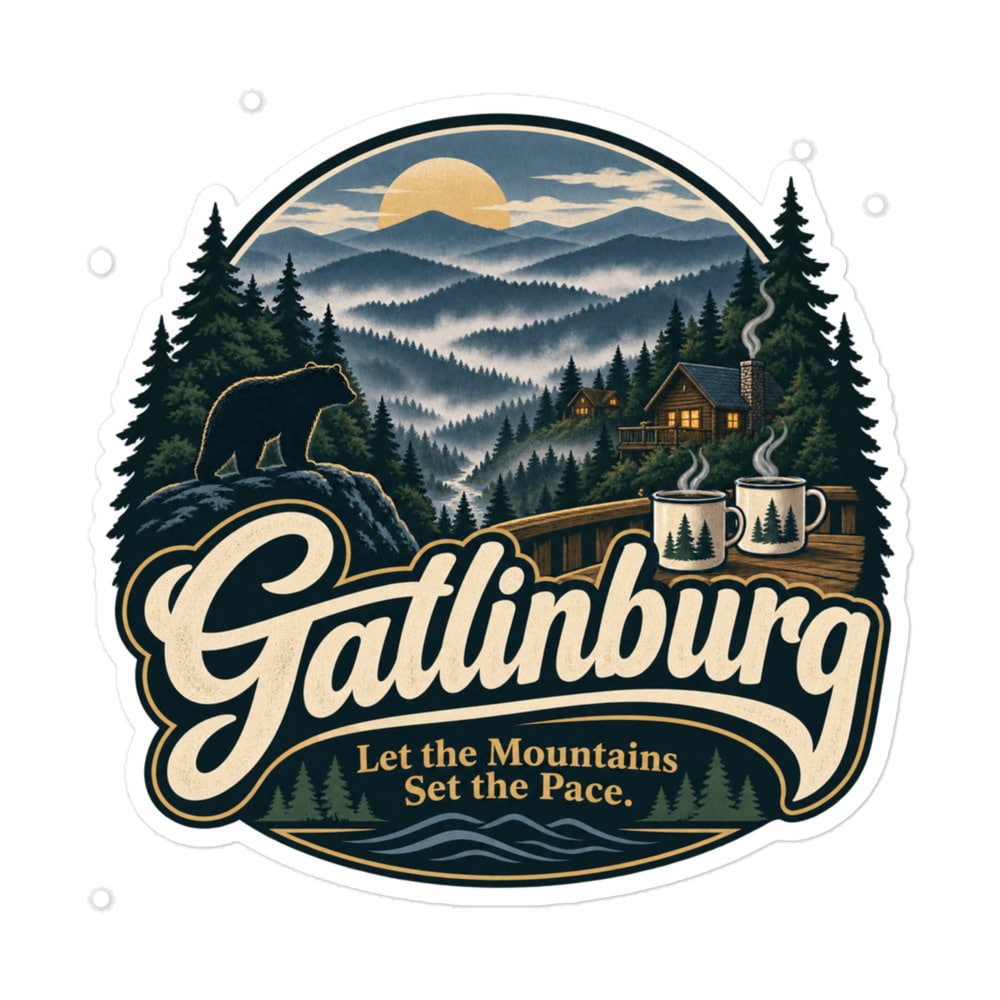 Gatlinburg and the Smokies Vinyl Sticker: Gatlinburg. Let the Mountains Set the Pace, Woodland Scenic Lettering