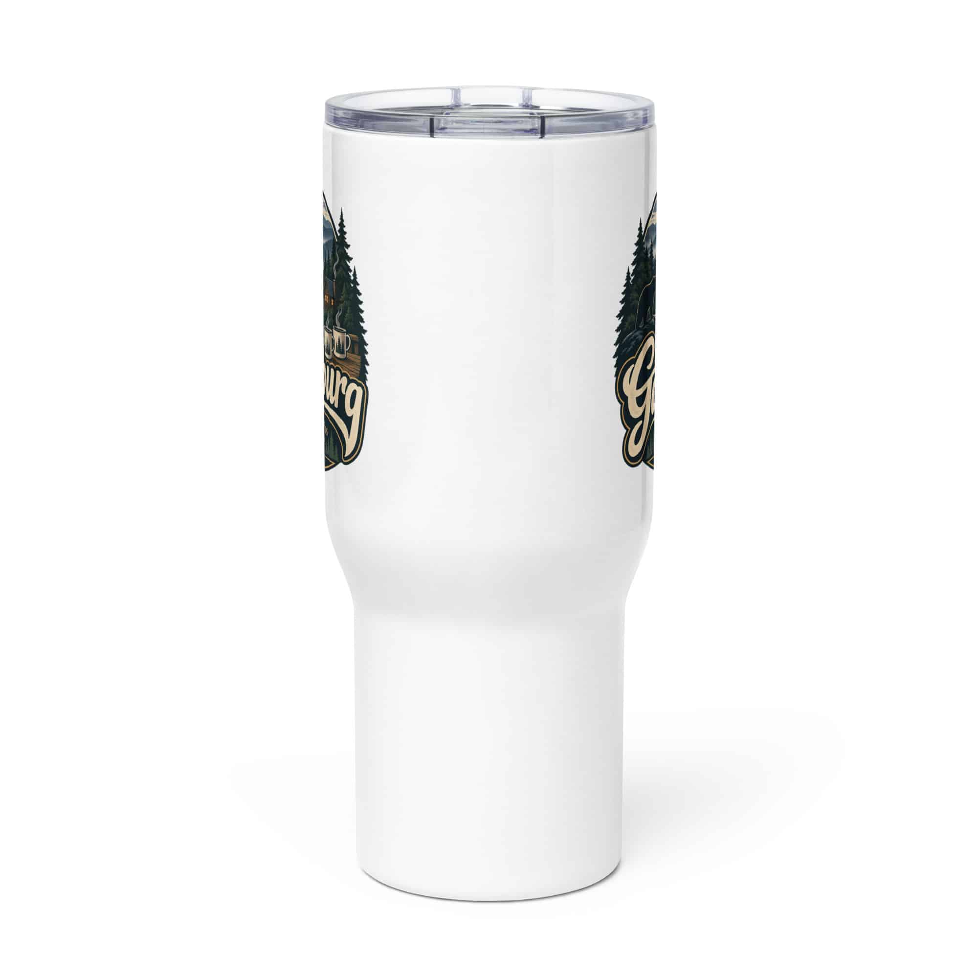 Gatlinburg and the Smokies Travel Mug: Gatlinburg. Let the Mountains Set the Pace, Woodland Scenic Lettering