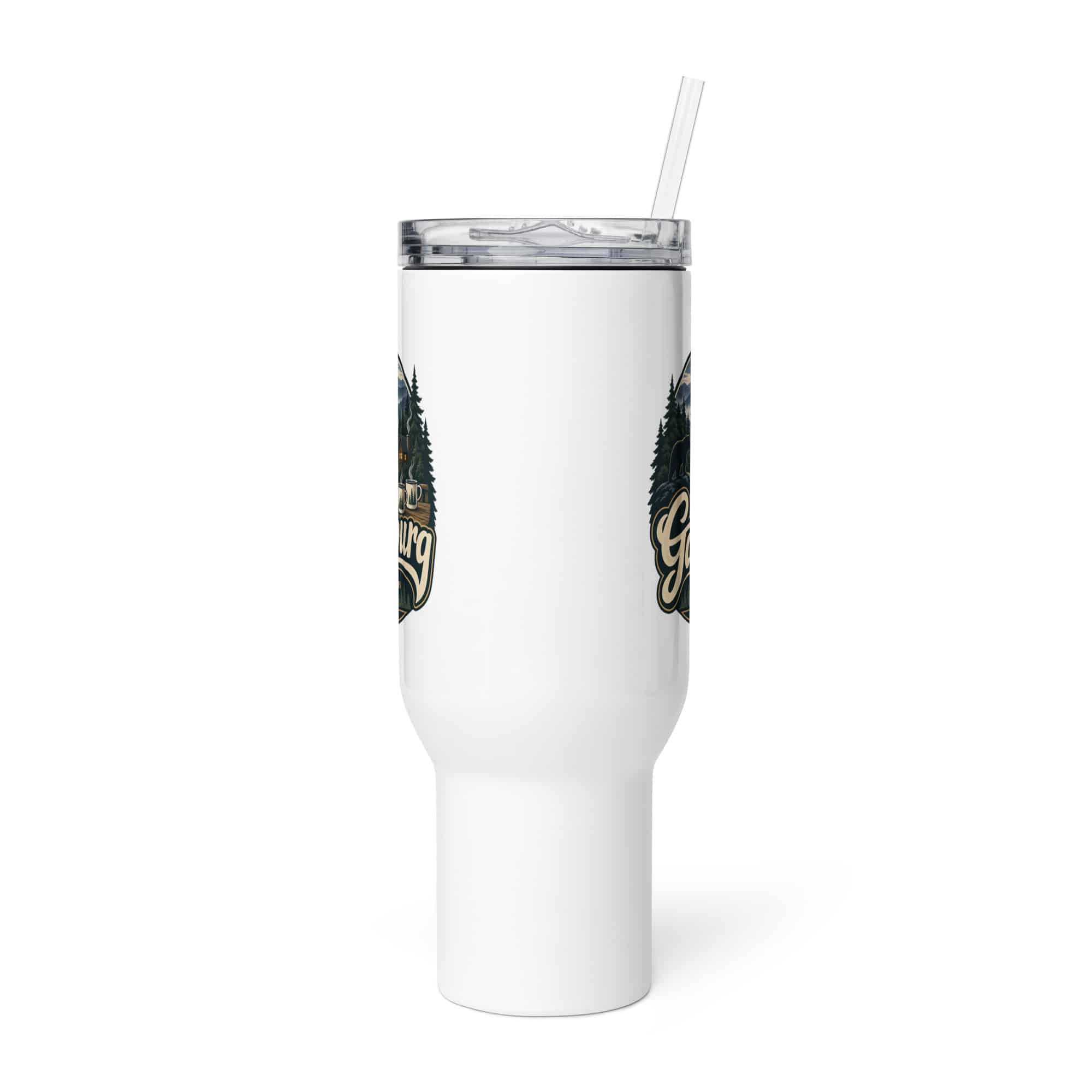 Gatlinburg and the Smokies Travel Mug: Gatlinburg. Let the Mountains Set the Pace, Woodland Scenic Lettering