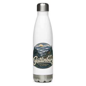 Gatlinburg and the Smokies Stainless Steel Water Bottle: Gatlinburg. Let the Mountains Set the Pace, Woodland Scenic Lettering - 17 oz - Main