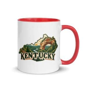 Kentucky Color Inside Coffee Mug: Sandstone arch and forest, Vintage Kentucky Silhouette - 11 oz - Main