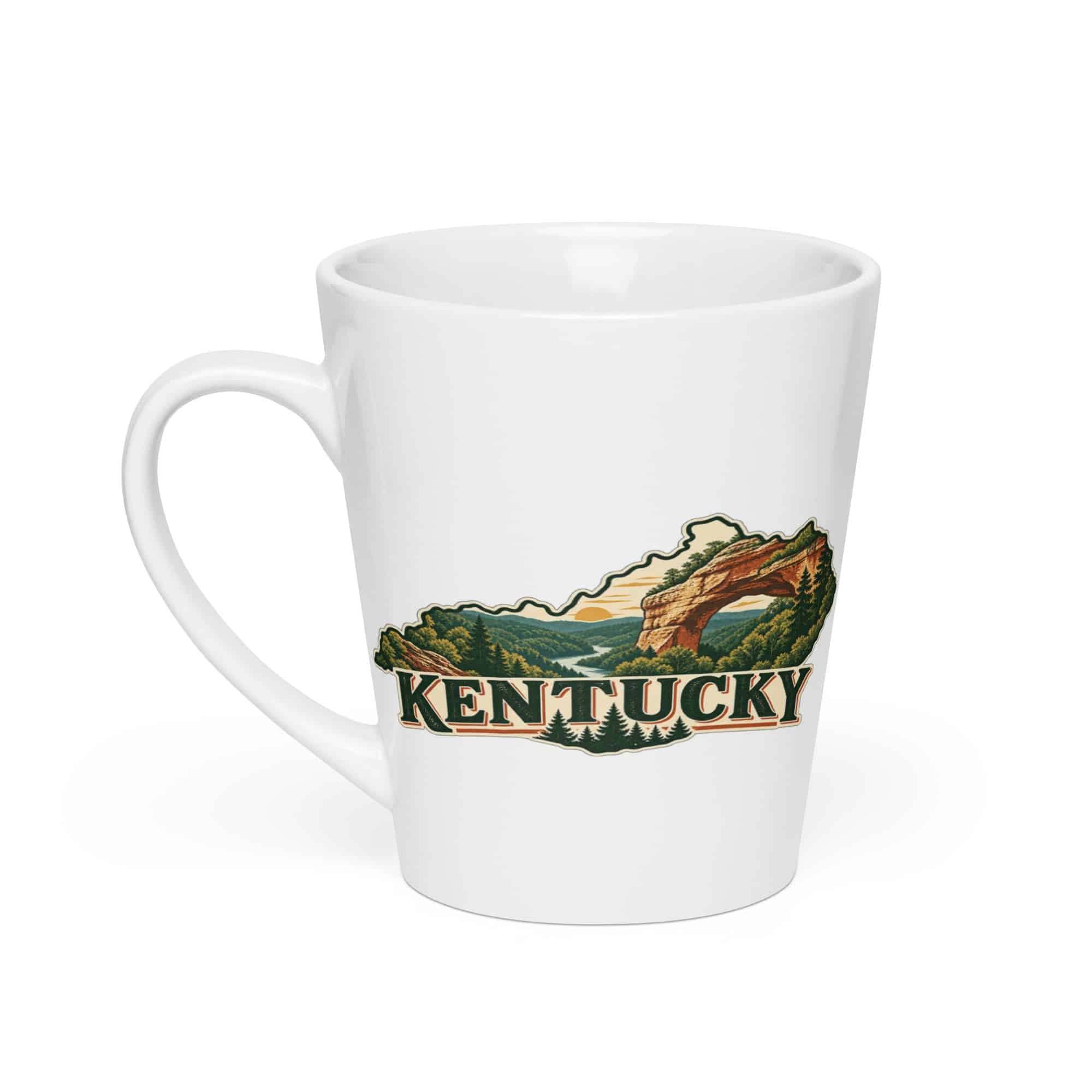 Kentucky Latte Mug: Sandstone arch and forest, Vintage Kentucky Silhouette