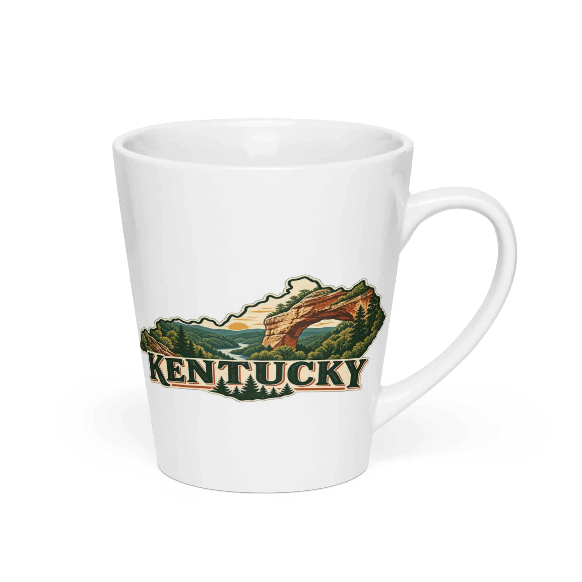 Kentucky Latte Mug: Sandstone arch and forest, Vintage Kentucky Silhouette