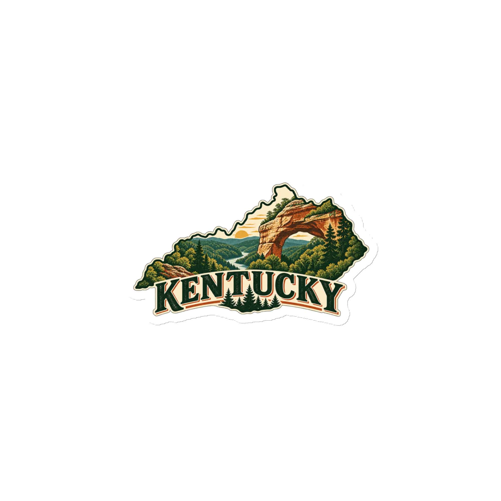 Kentucky Die-Cut Magnet: Sandstone arch and forest, Vintage Kentucky Silhouette