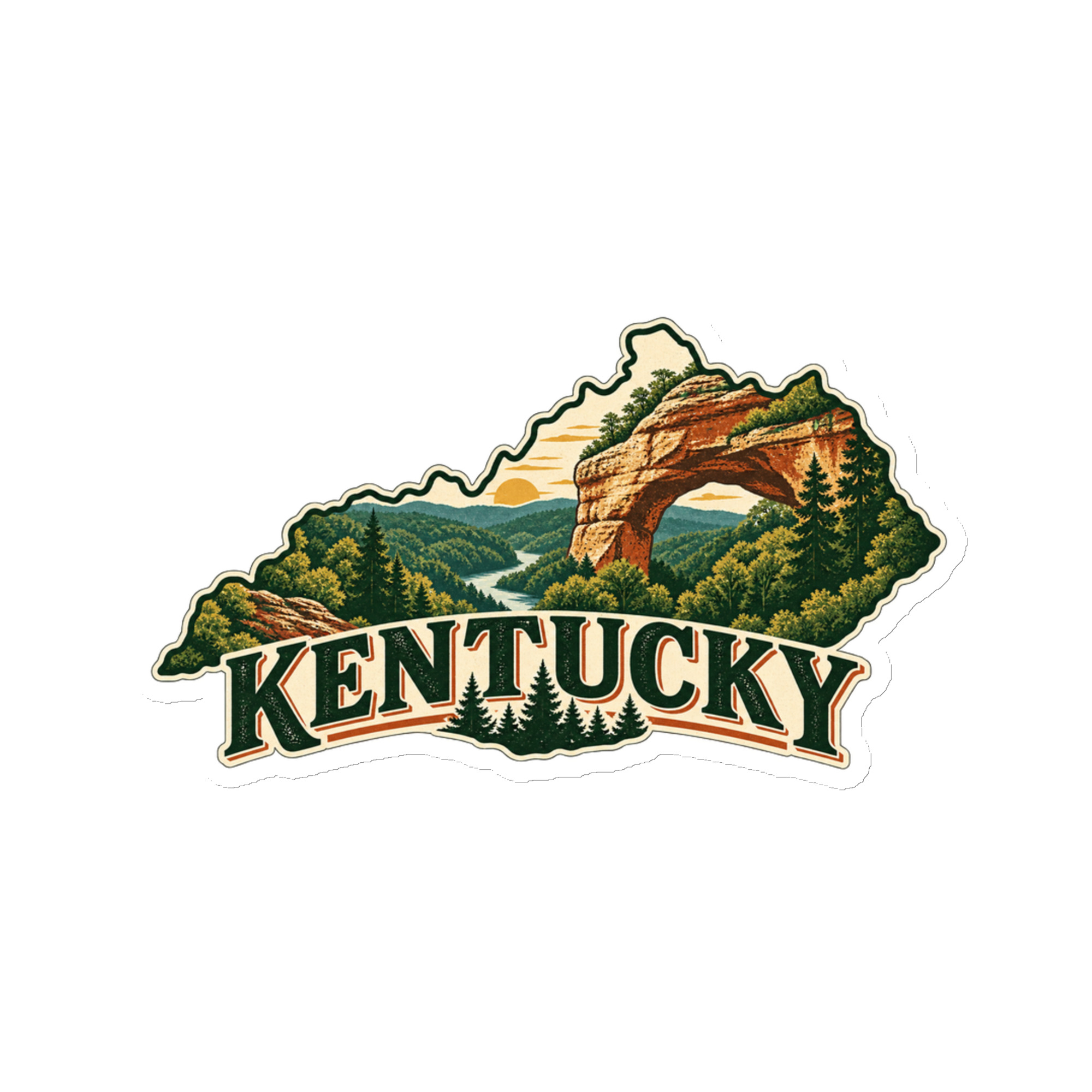 Kentucky Die-Cut Magnet: Sandstone arch and forest, Vintage Kentucky Silhouette