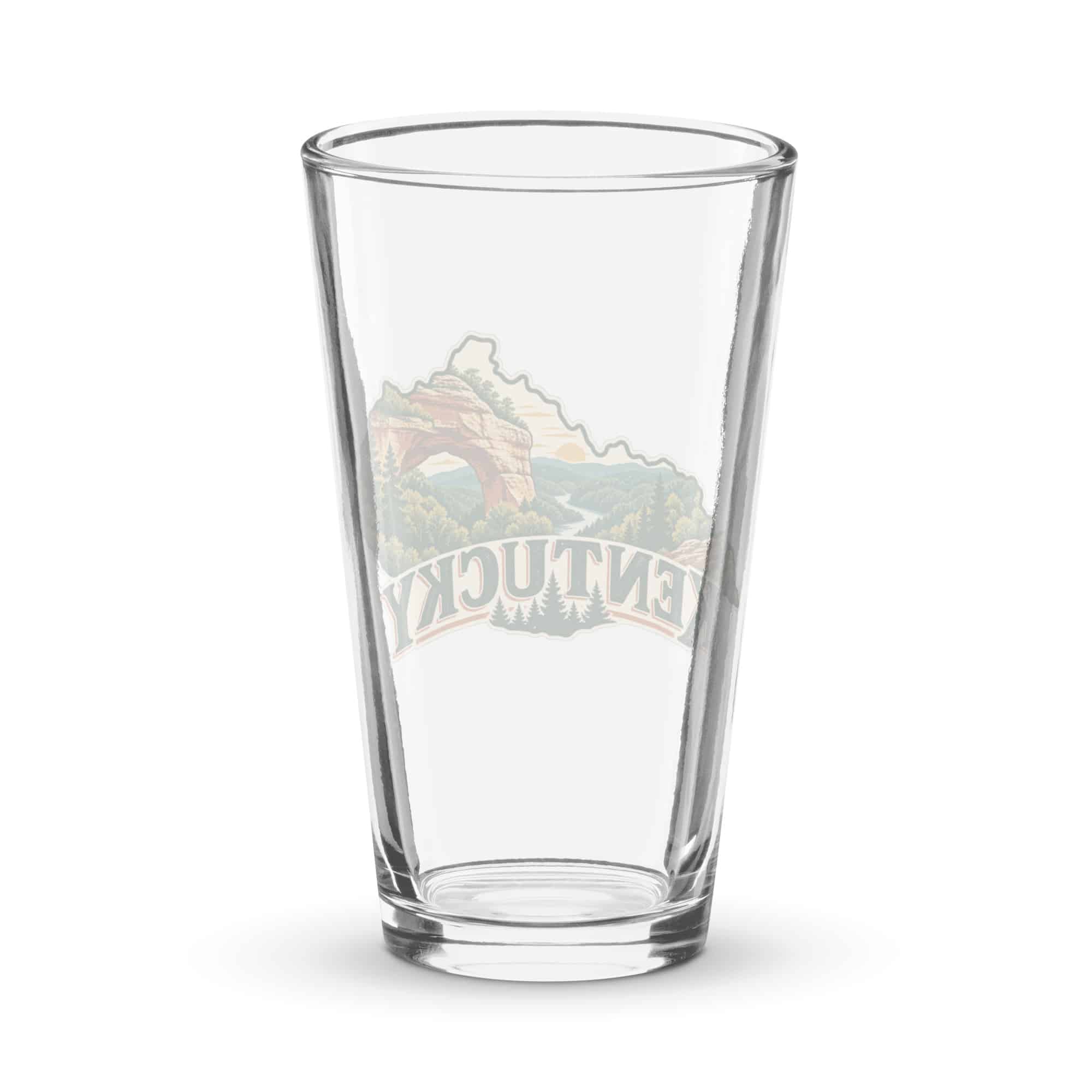 Kentucky Pint Glass: Sandstone arch and forest, Vintage Kentucky Silhouette