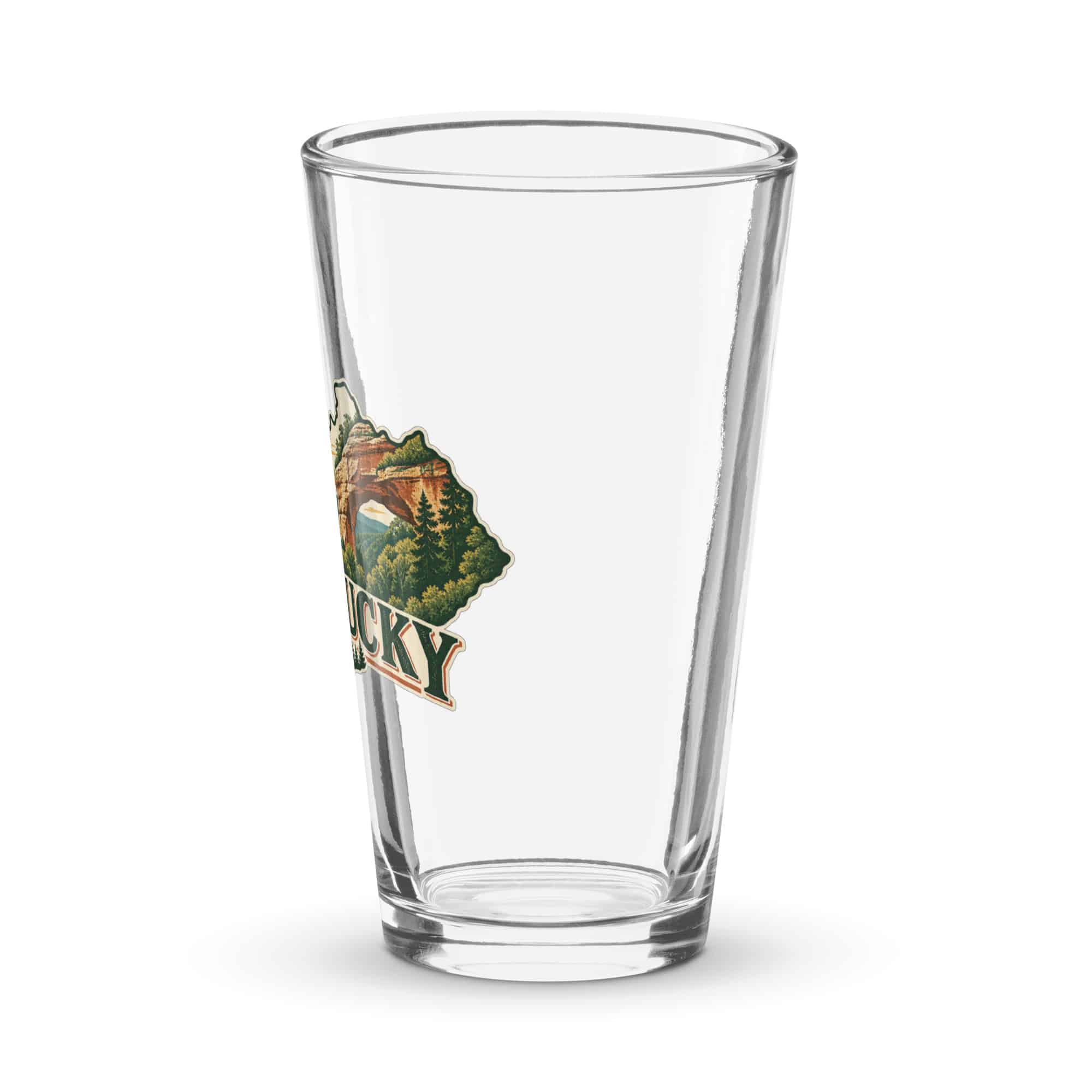 Kentucky Pint Glass: Sandstone arch and forest, Vintage Kentucky Silhouette