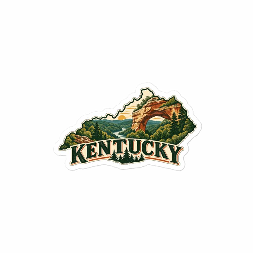 Kentucky Vinyl Sticker: Sandstone arch and forest, Vintage Kentucky Silhouette