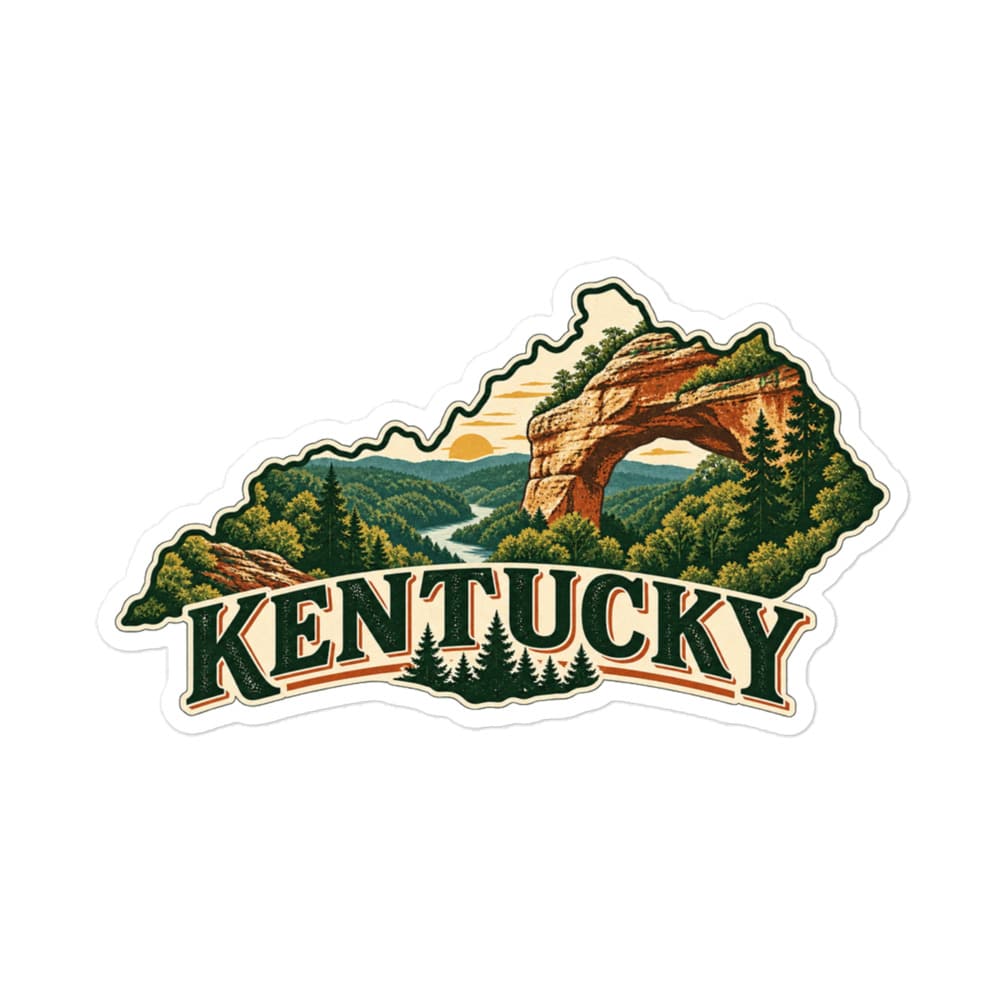 Kentucky Vinyl Sticker: Sandstone arch and forest, Vintage Kentucky Silhouette