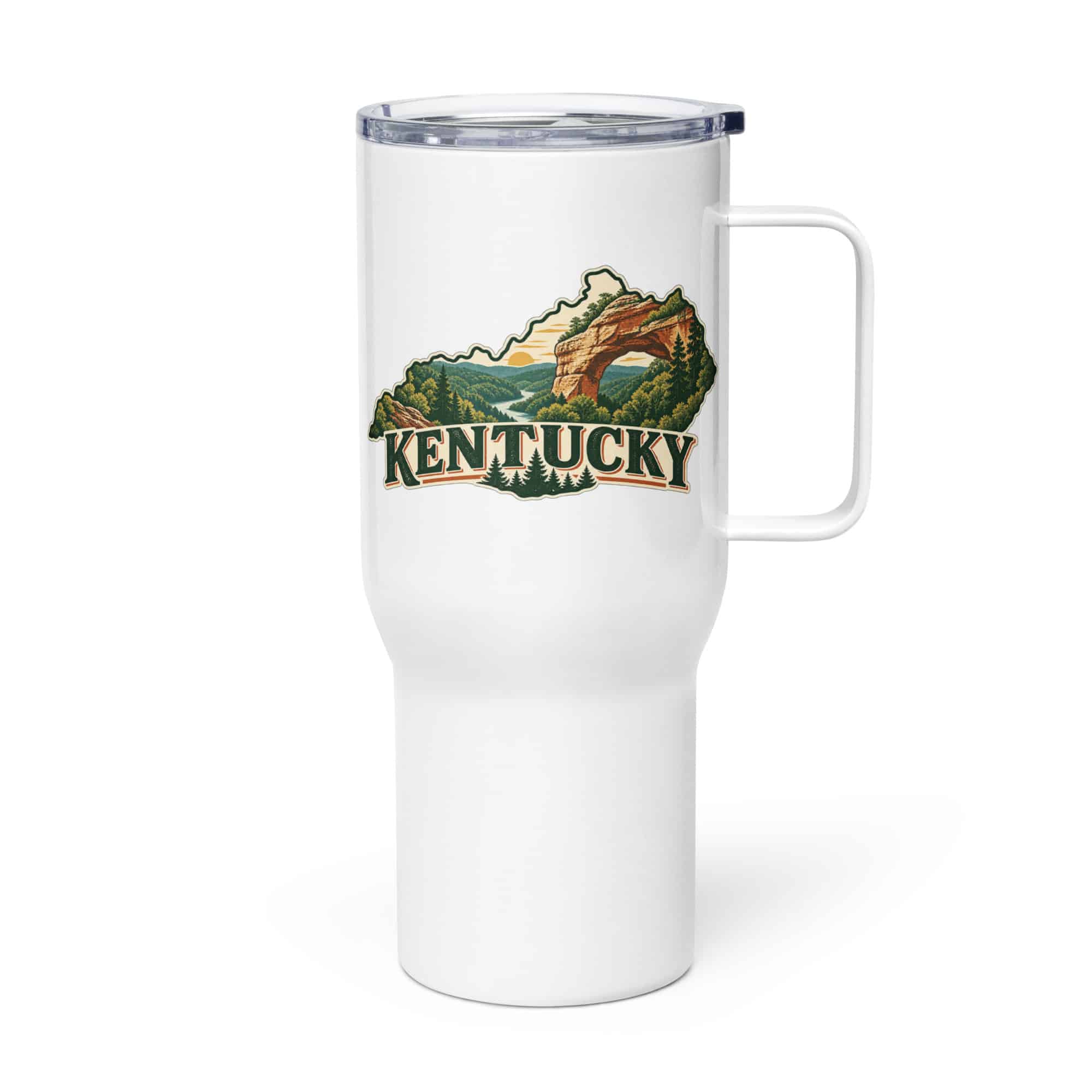 Kentucky Travel Mug: Sandstone arch and forest, Vintage Kentucky Silhouette
