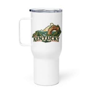 Kentucky Travel Mug: Sandstone arch and forest, Vintage Kentucky Silhouette - 25 oz - Main