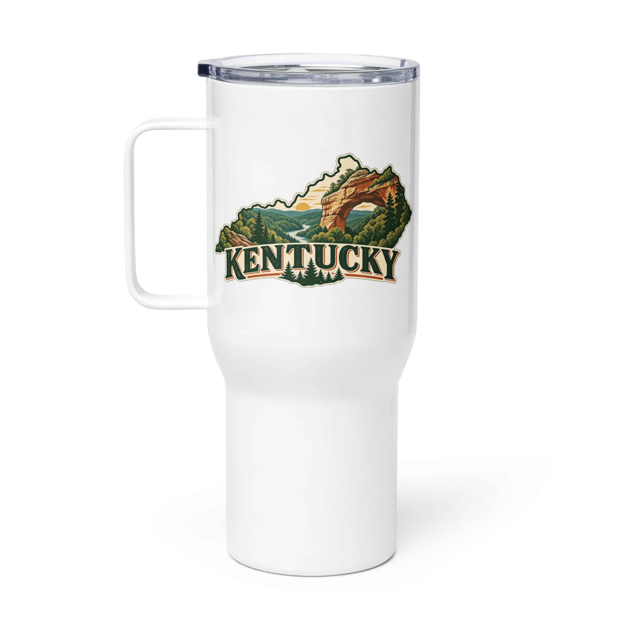 Kentucky Travel Mug: Sandstone arch and forest, Vintage Kentucky Silhouette