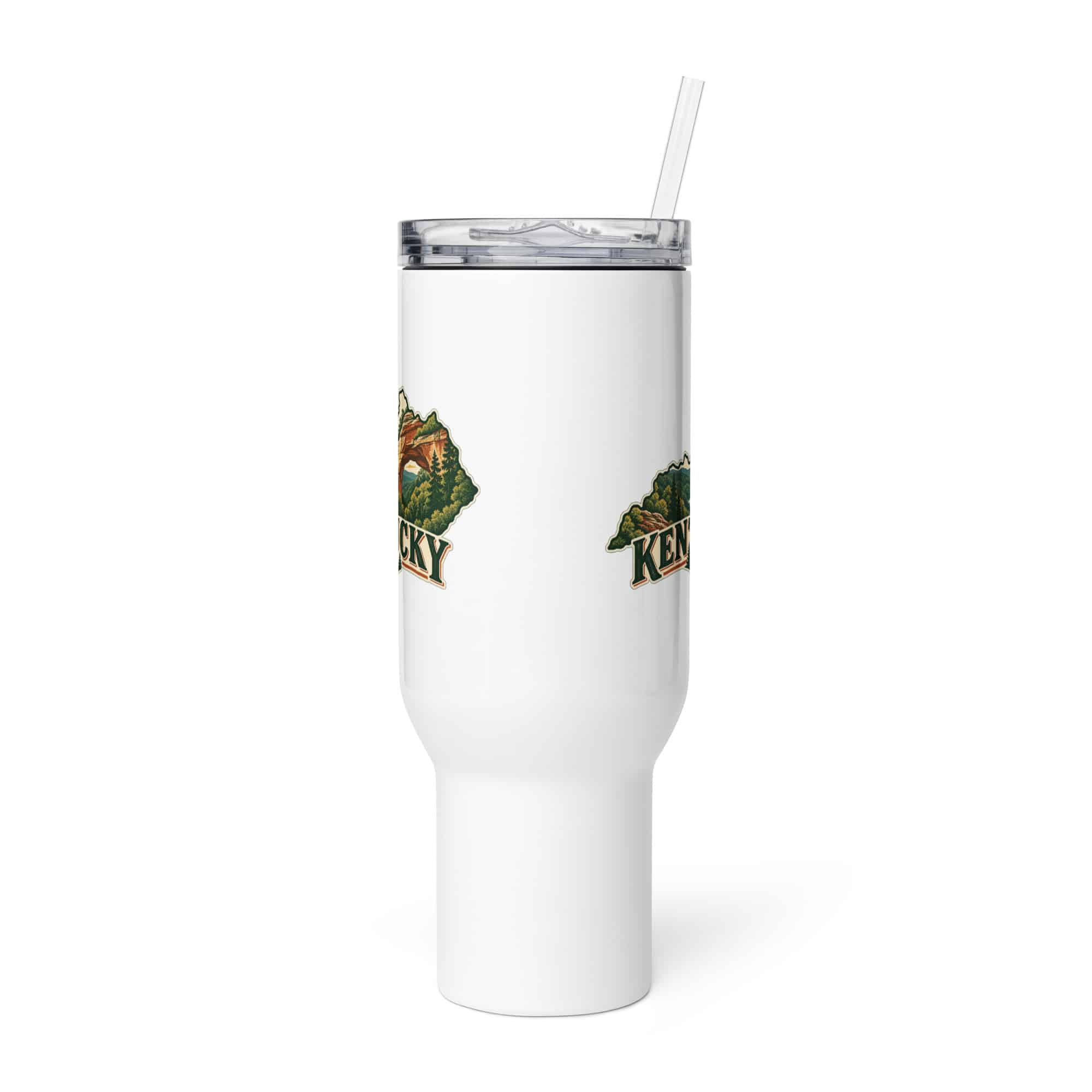 Kentucky Travel Mug: Sandstone arch and forest, Vintage Kentucky Silhouette