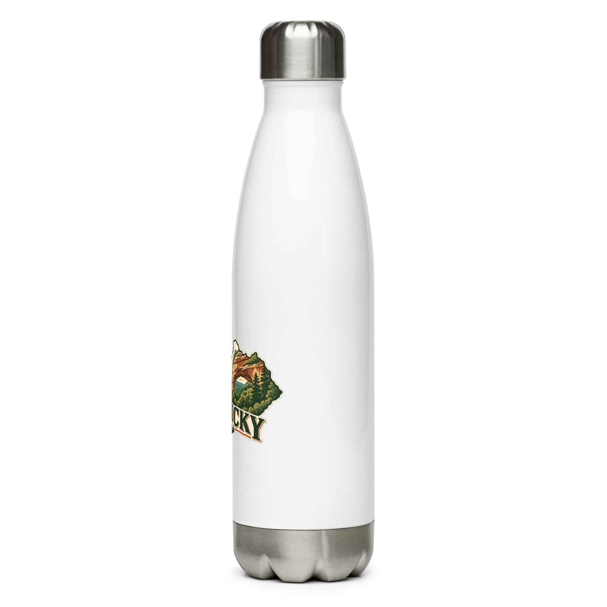 Kentucky Stainless Steel Water Bottle: Sandstone arch and forest, Vintage Kentucky Silhouette