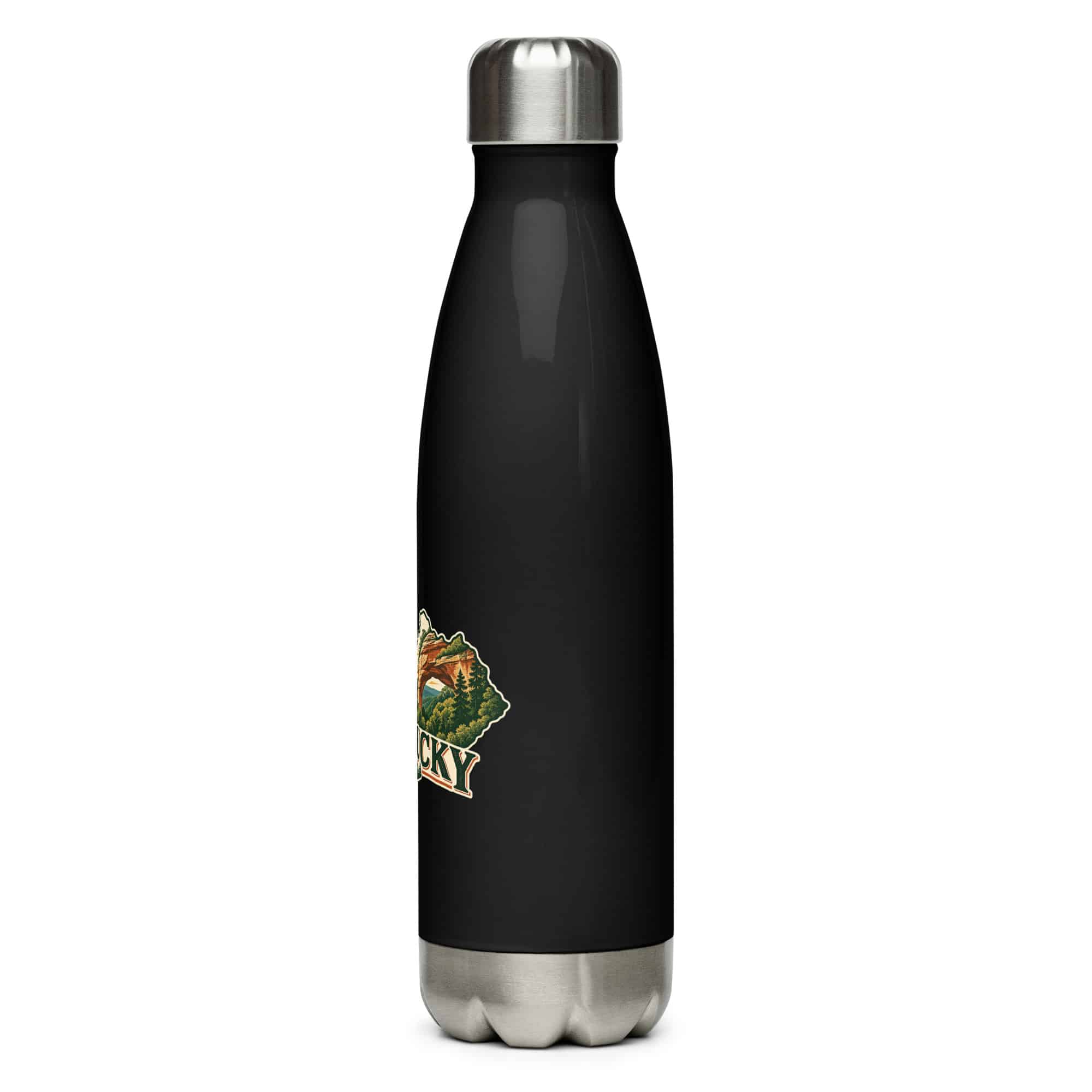 Kentucky Stainless Steel Water Bottle: Sandstone arch and forest, Vintage Kentucky Silhouette