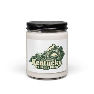 Kentucky Soy Wax Candle: Sandstone arch and forest, Woodcut Kentucky Silhouette - 9oz - Main