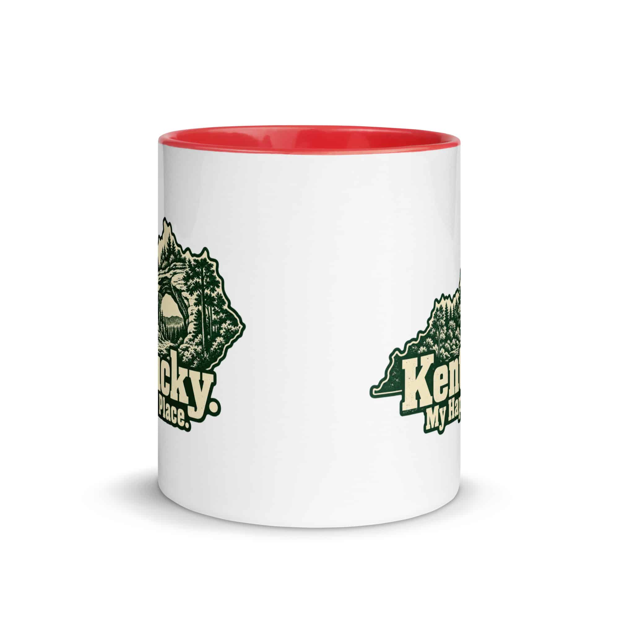Kentucky Color Inside Coffee Mug: Sandstone arch and forest, Woodcut Kentucky Silhouette