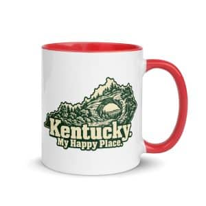Kentucky Color Inside Coffee Mug: Sandstone arch and forest, Woodcut Kentucky Silhouette - 11 oz - Main