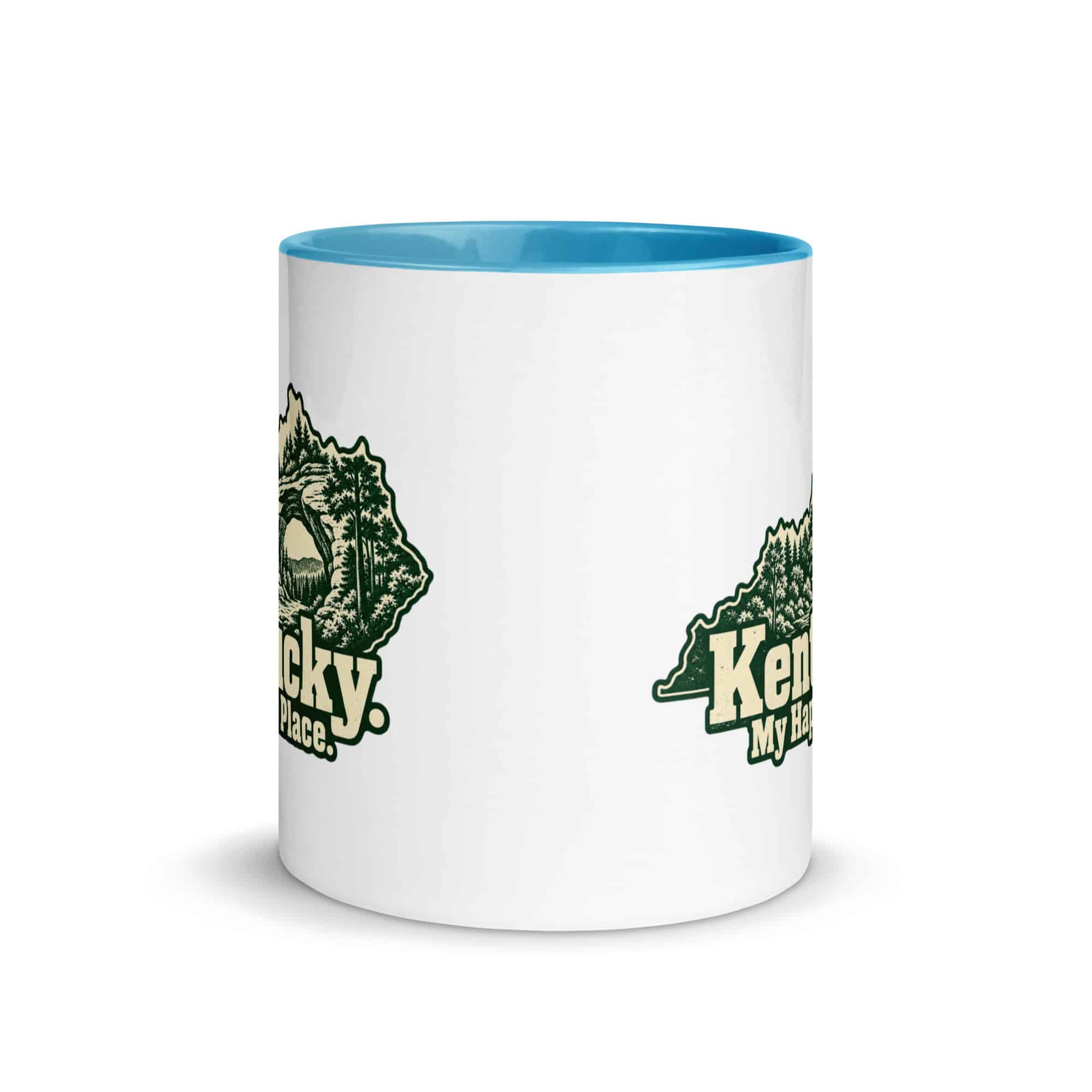 Kentucky Color Inside Coffee Mug: Sandstone arch and forest, Woodcut Kentucky Silhouette