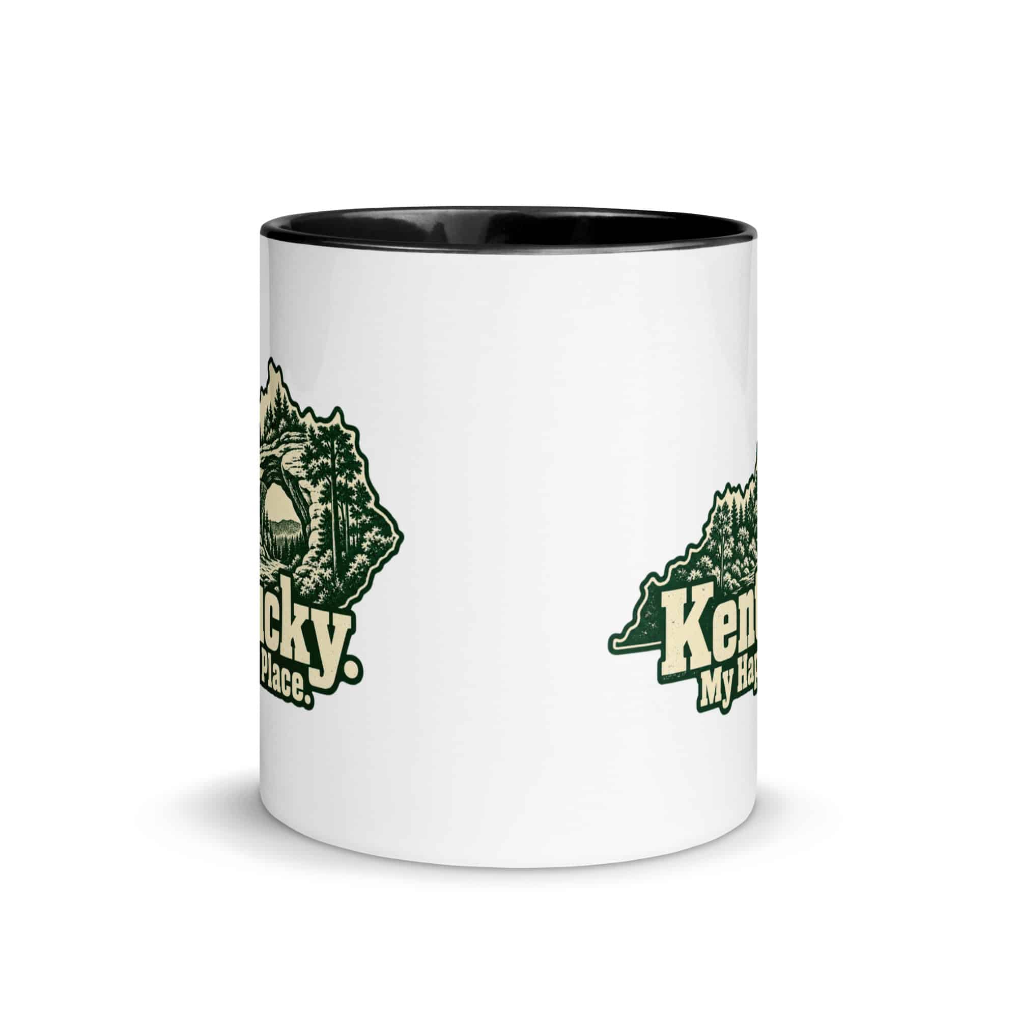 Kentucky Color Inside Coffee Mug: Sandstone arch and forest, Woodcut Kentucky Silhouette