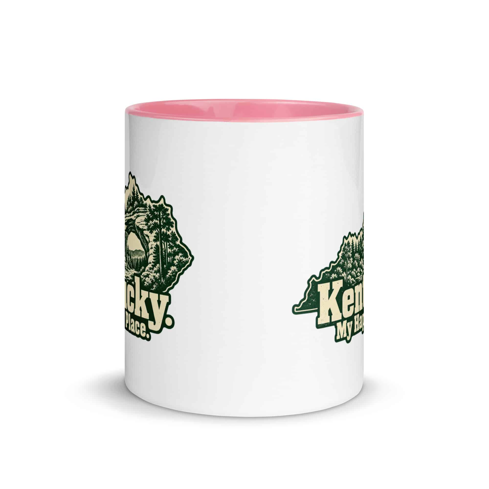 Kentucky Color Inside Coffee Mug: Sandstone arch and forest, Woodcut Kentucky Silhouette
