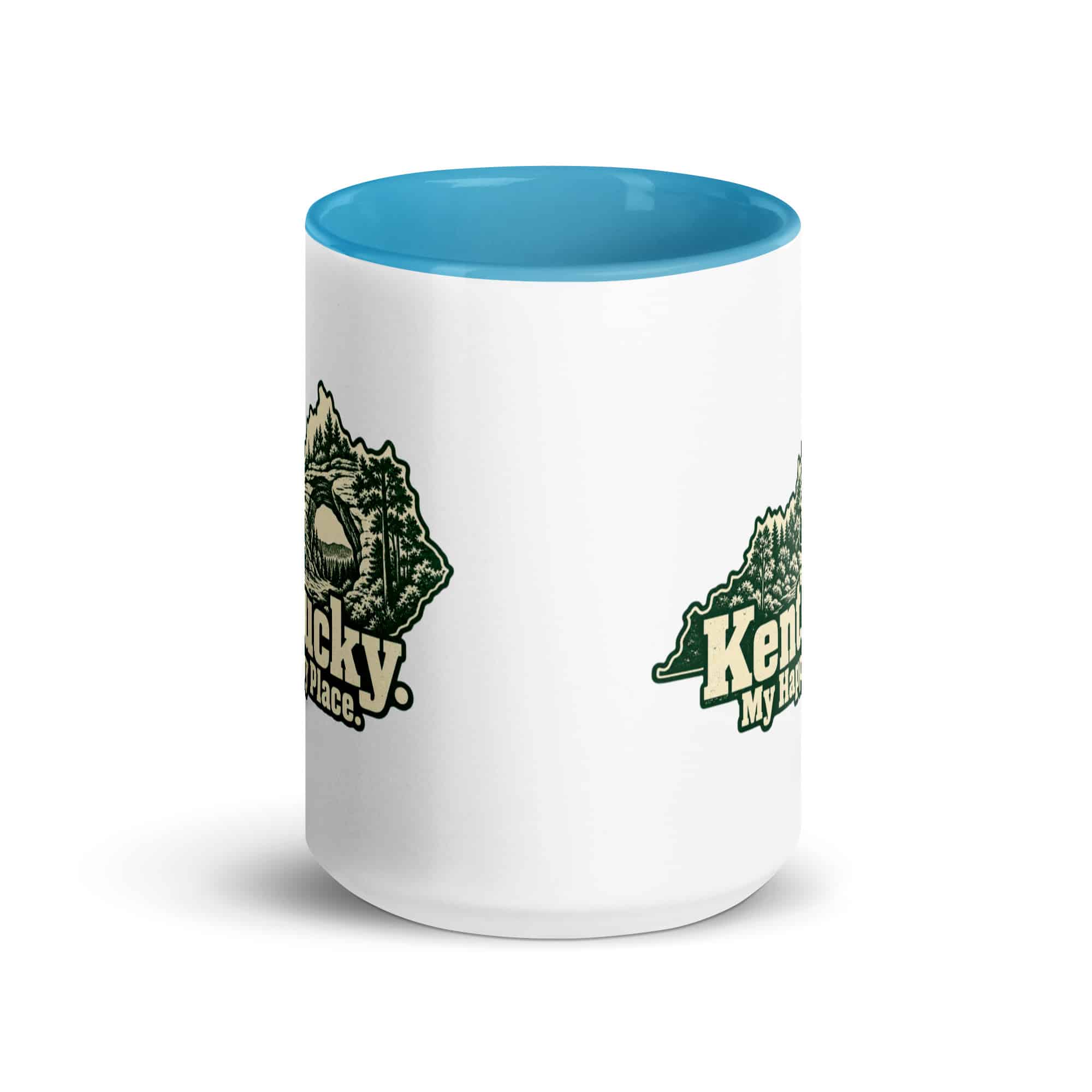 Kentucky Color Inside Coffee Mug: Sandstone arch and forest, Woodcut Kentucky Silhouette