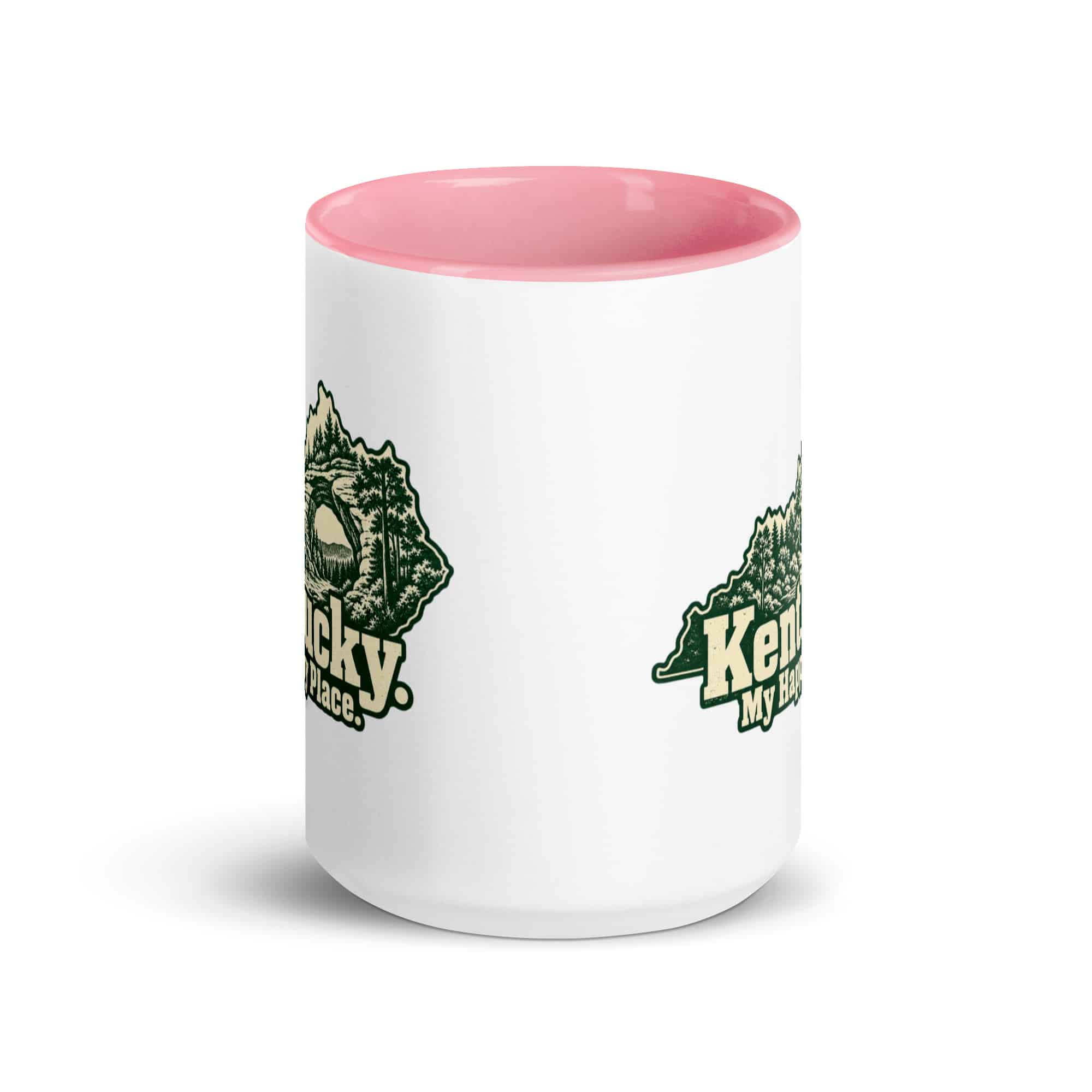 Kentucky Color Inside Coffee Mug: Sandstone arch and forest, Woodcut Kentucky Silhouette