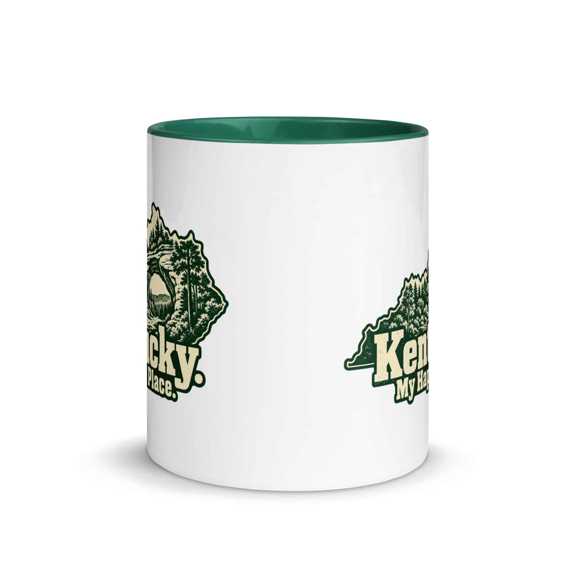 Kentucky Color Inside Coffee Mug: Sandstone arch and forest, Woodcut Kentucky Silhouette