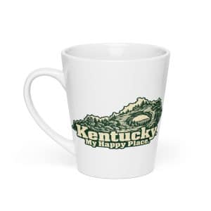 Kentucky Latte Mug: Sandstone arch and forest, Woodcut Kentucky Silhouette - 12 oz - Main