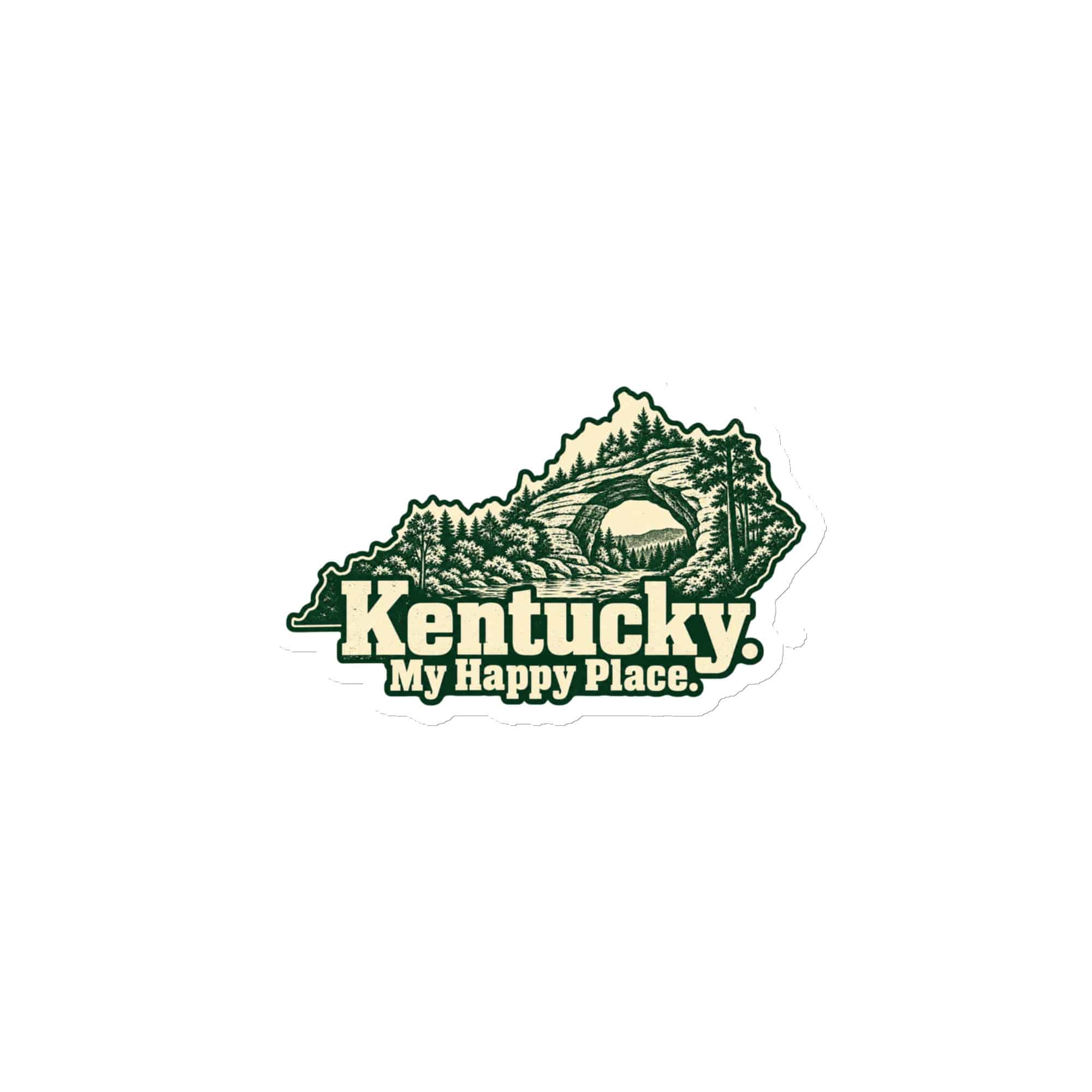 Kentucky Die-Cut Magnet: Sandstone arch and forest, Woodcut Kentucky Silhouette