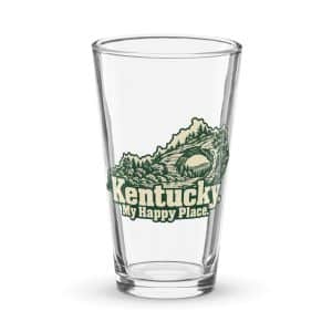 Kentucky Pint Glass: Sandstone arch and forest, Woodcut Kentucky Silhouette - 16 oz - Main