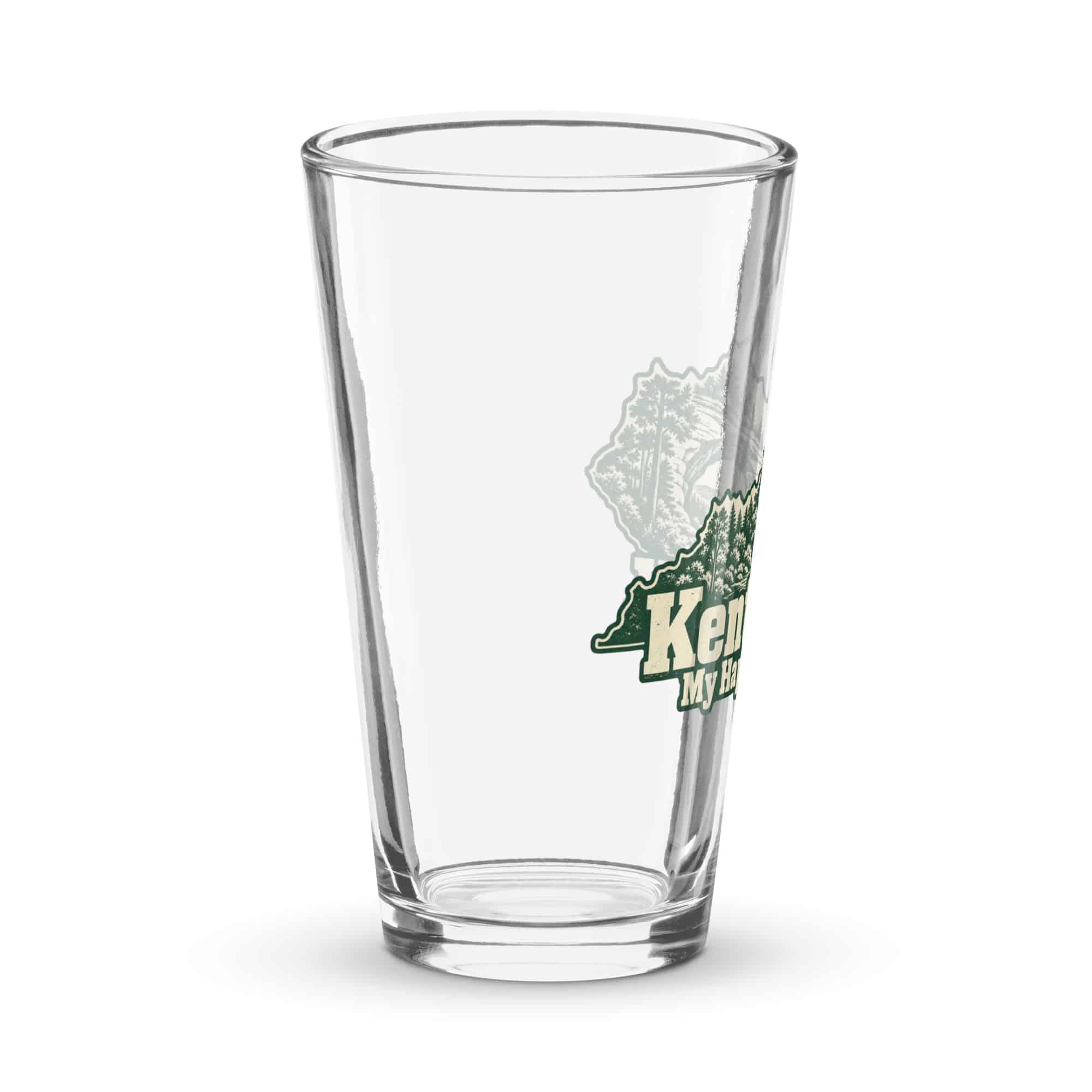 Kentucky Pint Glass: Sandstone arch and forest, Woodcut Kentucky Silhouette