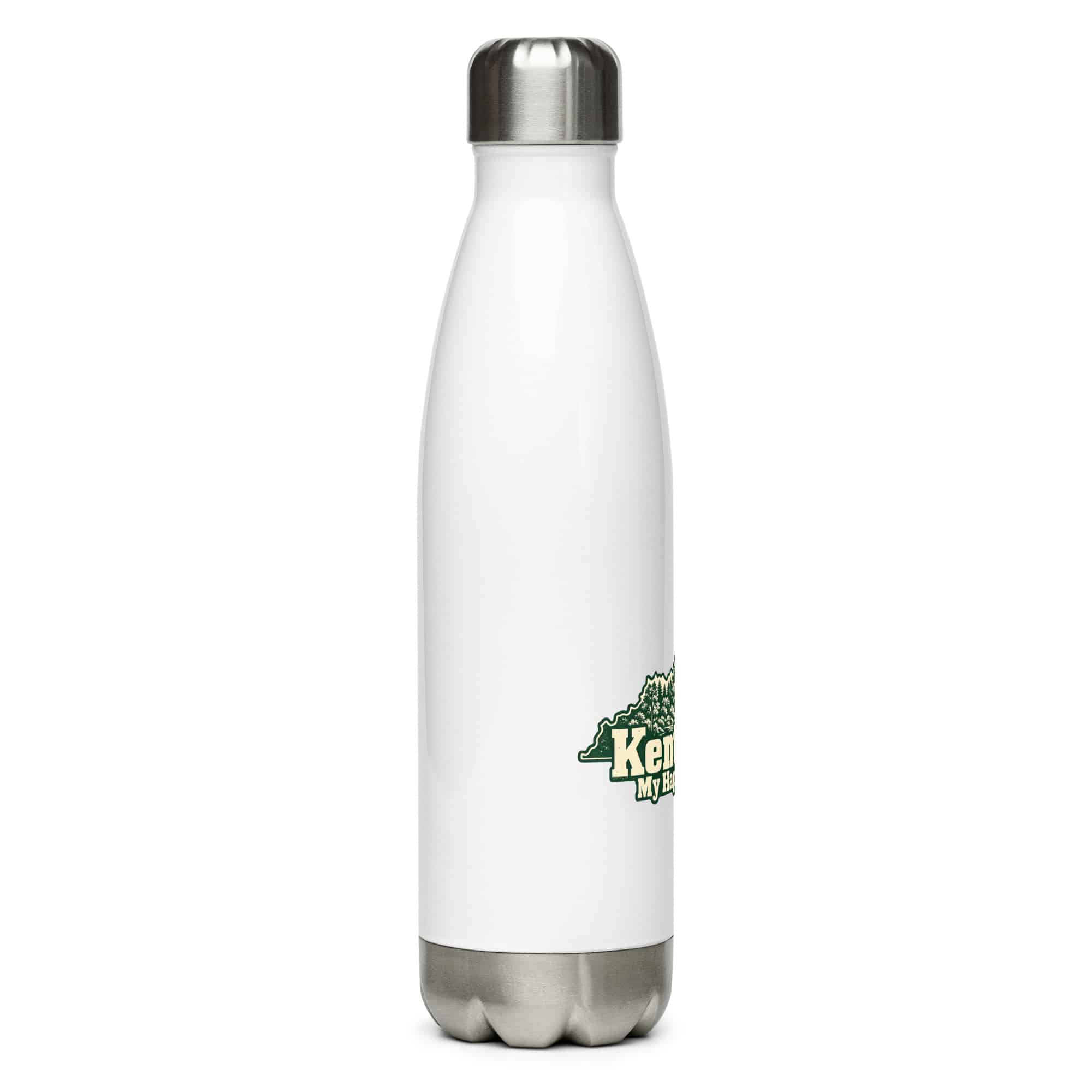 Kentucky Stainless Steel Water Bottle: Sandstone arch and forest, Woodcut Kentucky Silhouette