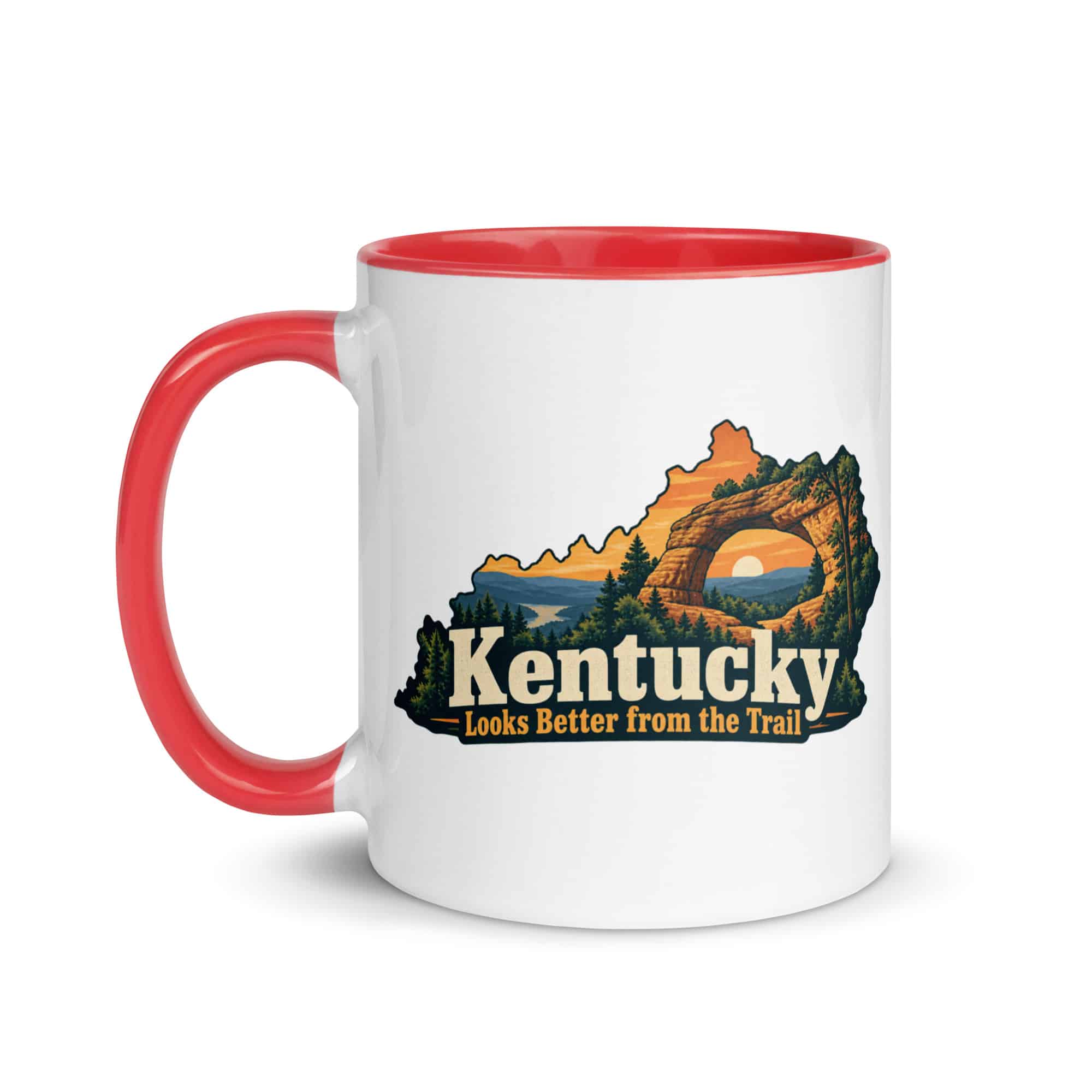 Kentucky Color Inside Coffee Mug: Sandstone arch and forest, Colorful Kentucky Silhouette