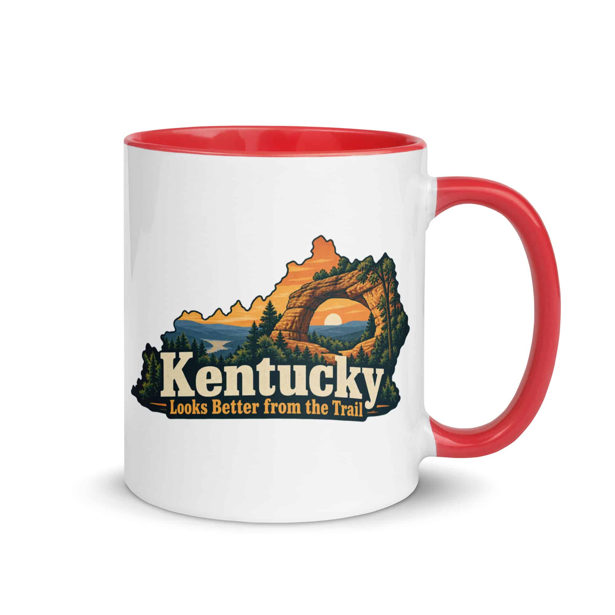Kentucky Color Inside Coffee Mug: Sandstone arch and forest, Colorful Kentucky Silhouette