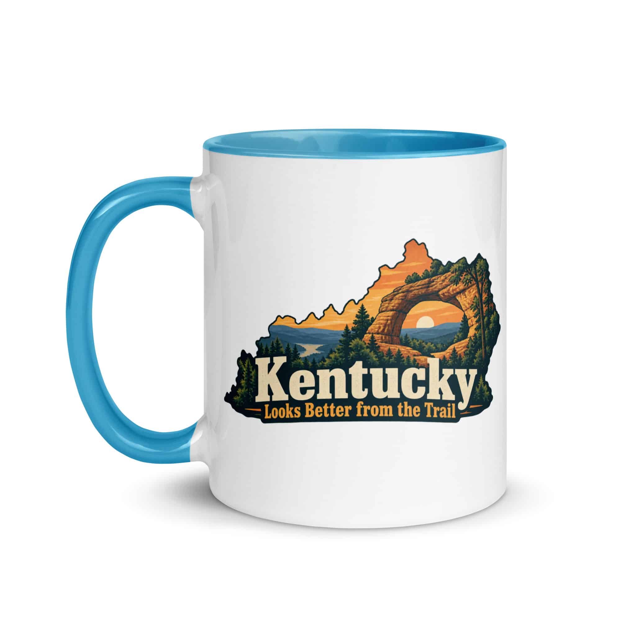 Kentucky Color Inside Coffee Mug: Sandstone arch and forest, Colorful Kentucky Silhouette