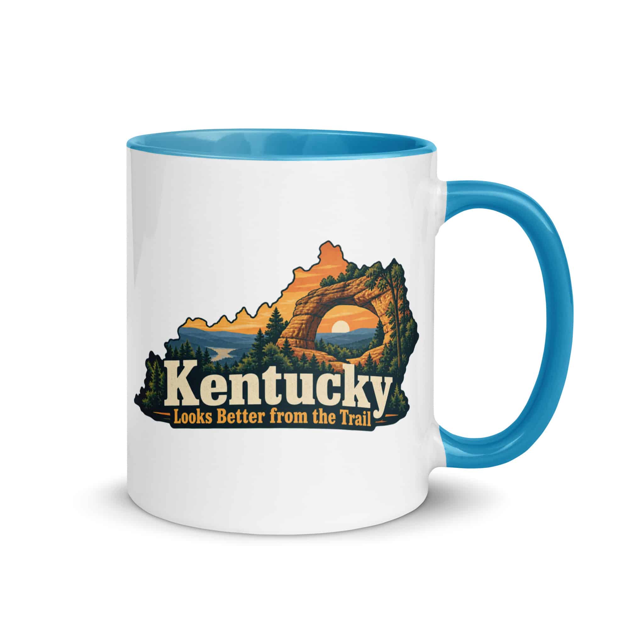 Kentucky Color Inside Coffee Mug: Sandstone arch and forest, Colorful Kentucky Silhouette