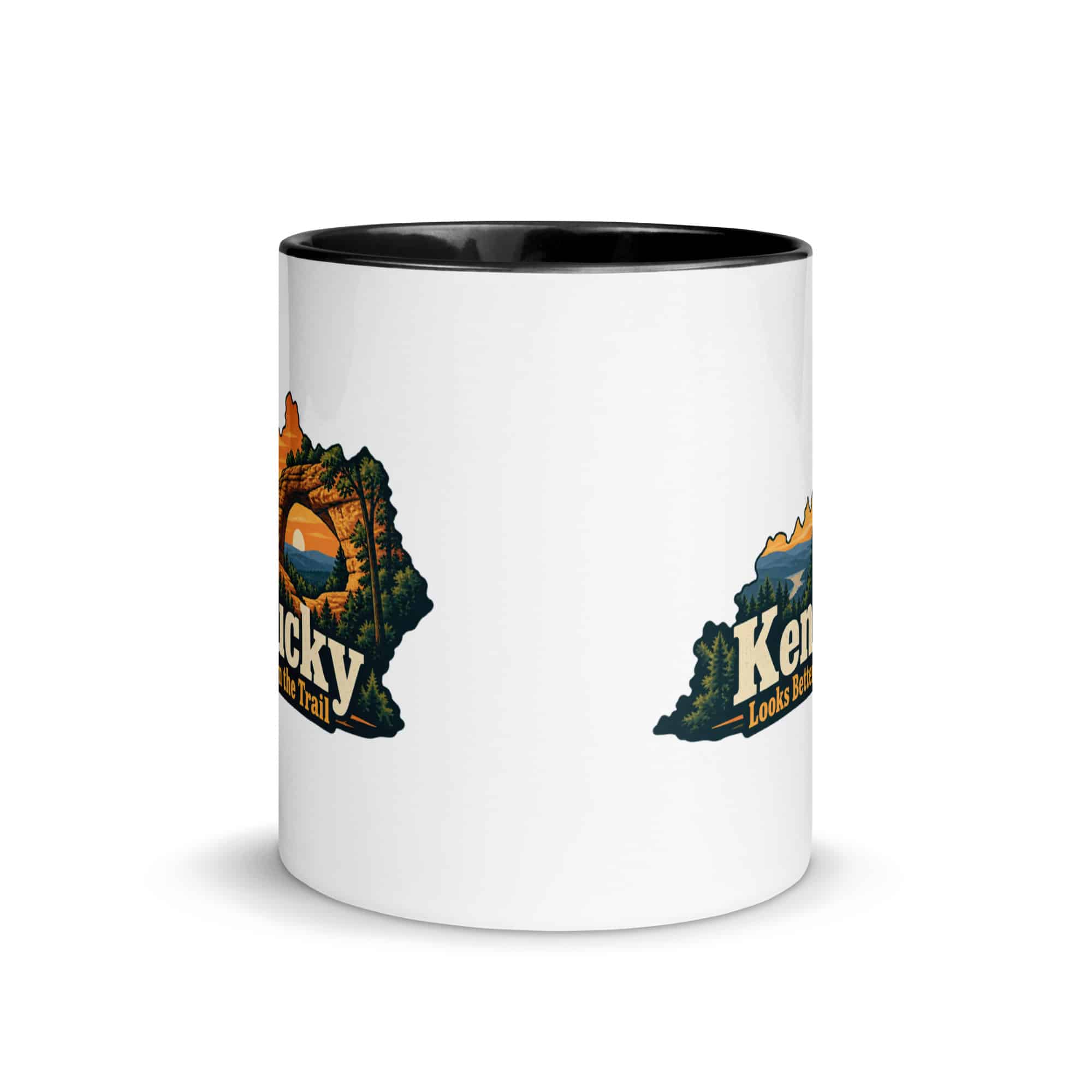 Kentucky Color Inside Coffee Mug: Sandstone arch and forest, Colorful Kentucky Silhouette