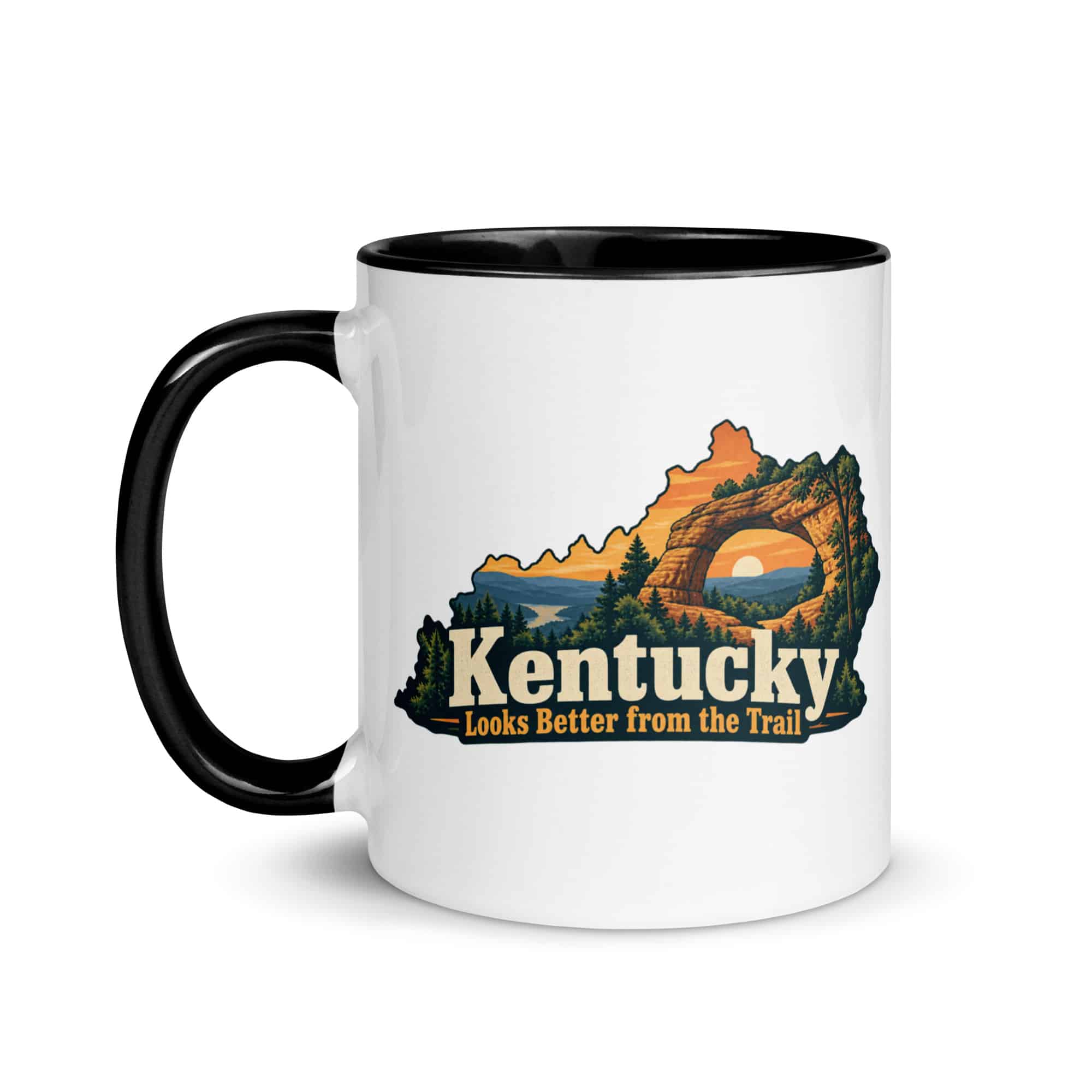 Kentucky Color Inside Coffee Mug: Sandstone arch and forest, Colorful Kentucky Silhouette