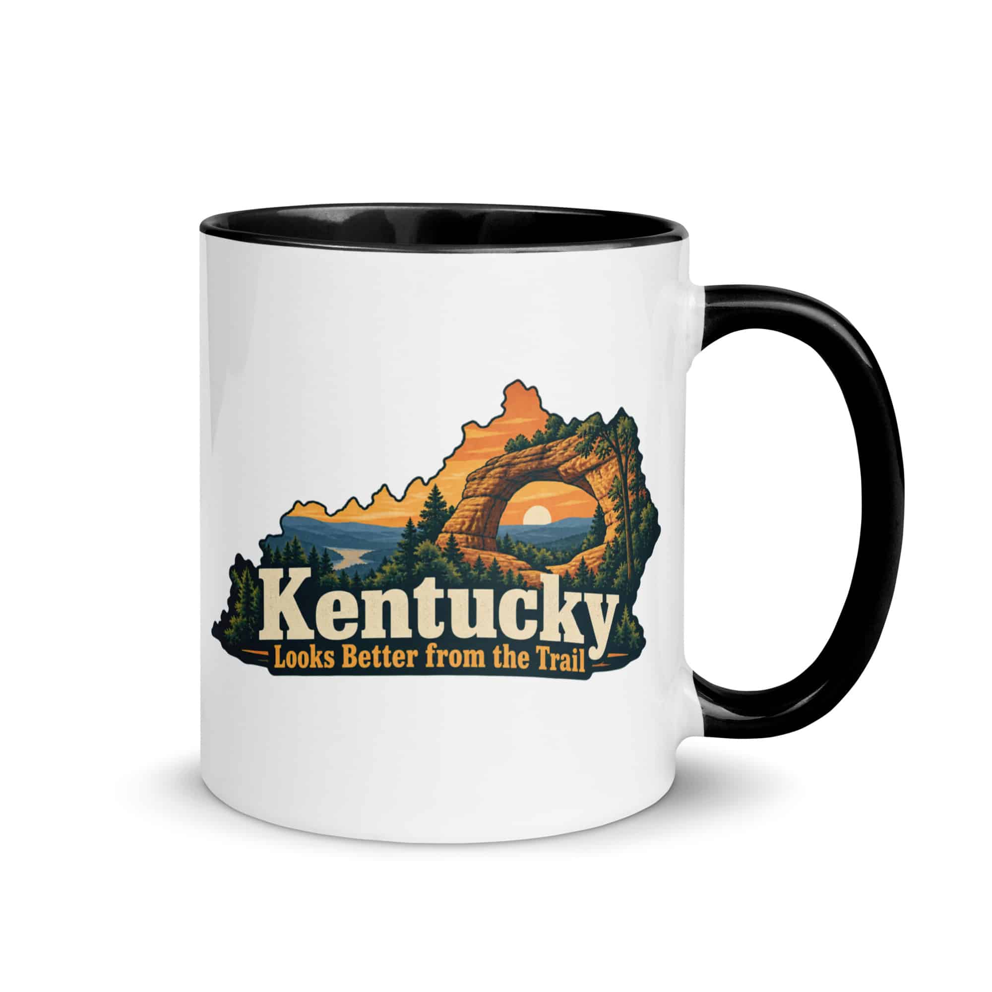 Kentucky Color Inside Coffee Mug: Sandstone arch and forest, Colorful Kentucky Silhouette