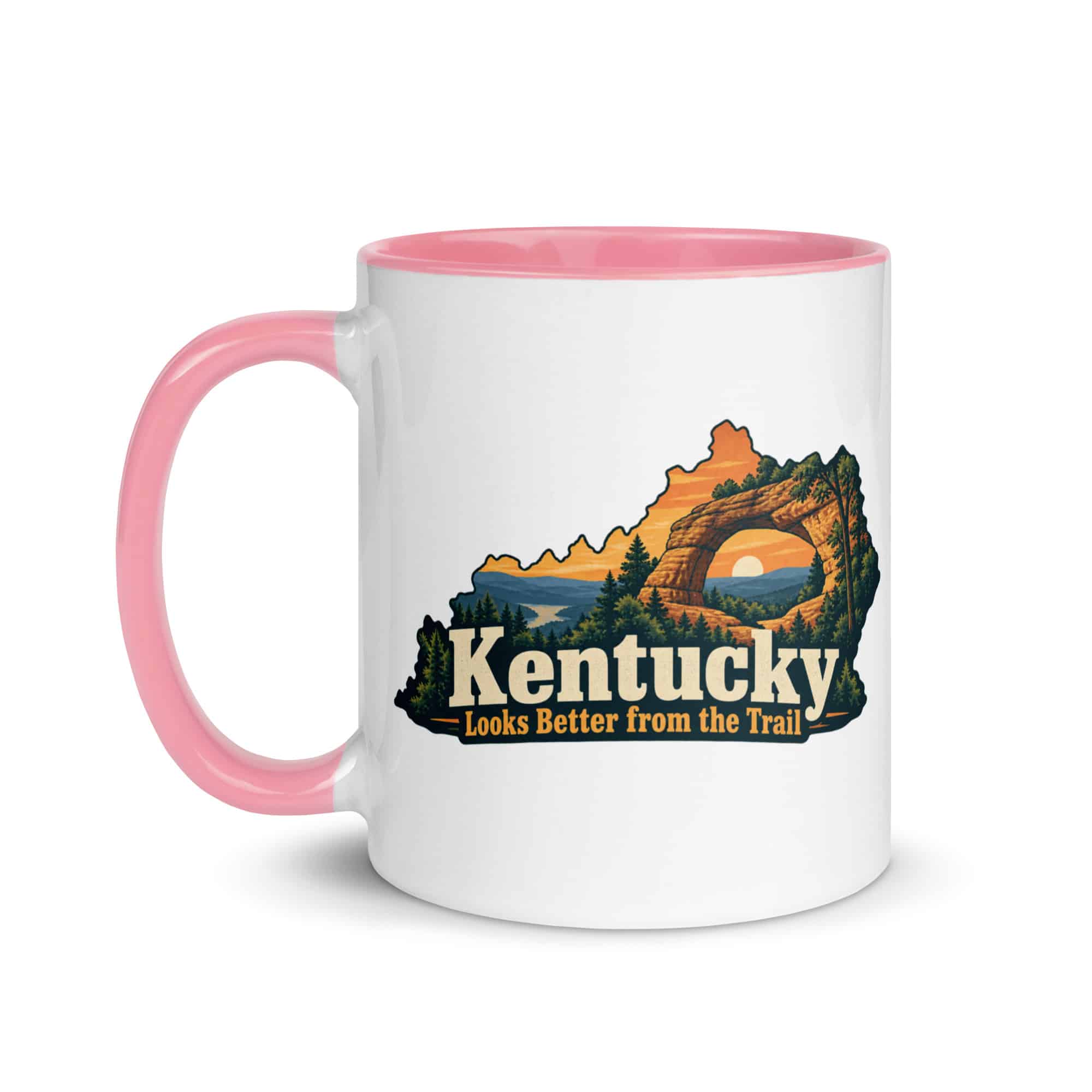 Kentucky Color Inside Coffee Mug: Sandstone arch and forest, Colorful Kentucky Silhouette