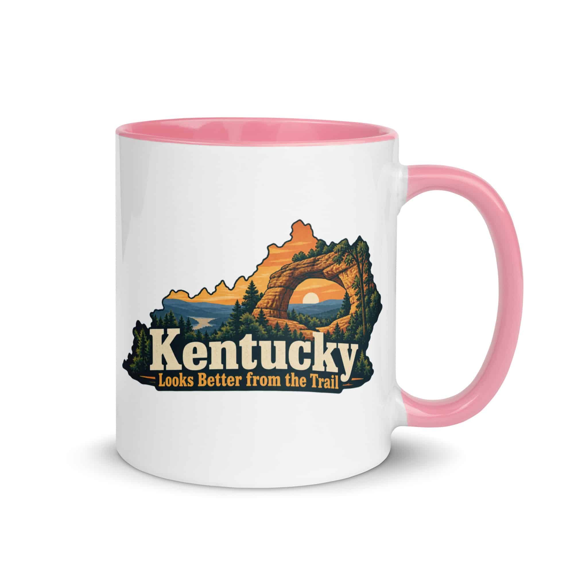 Kentucky Color Inside Coffee Mug: Sandstone arch and forest, Colorful Kentucky Silhouette